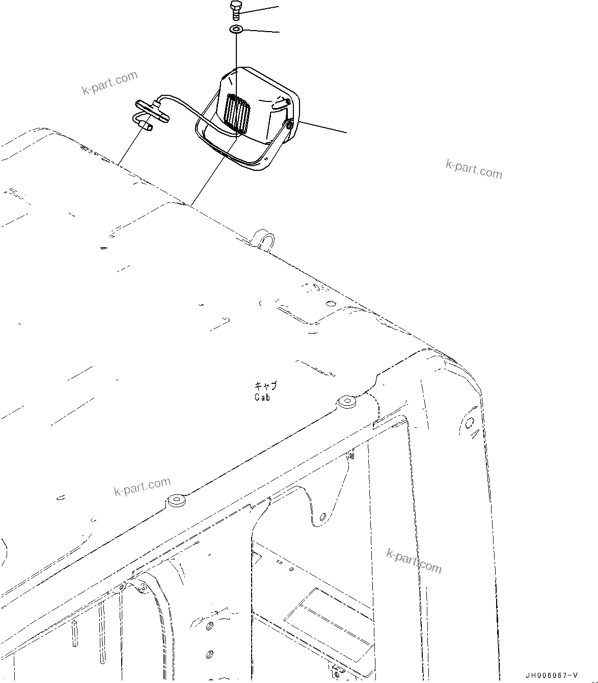 Komatsu parts book diagram for HB215LC-3 S/N K70001-UP: ADDITIONAL REAR WORKING LAMP, REAR, CAB TOP