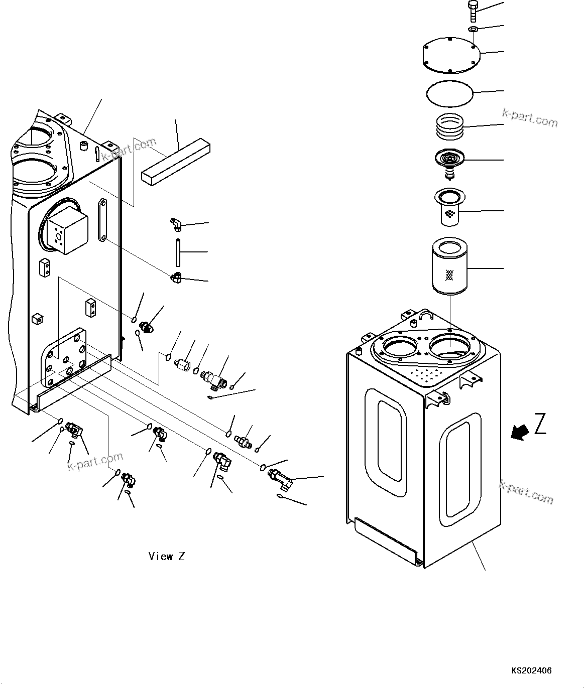 Komatsu parts book diagram for HB215LC-3 S/N K70001-UP: HYDRAULIC TANK, 2-ADDITIONAL ACTUATOR PIPING, TOOL CONTROL, (1/2)