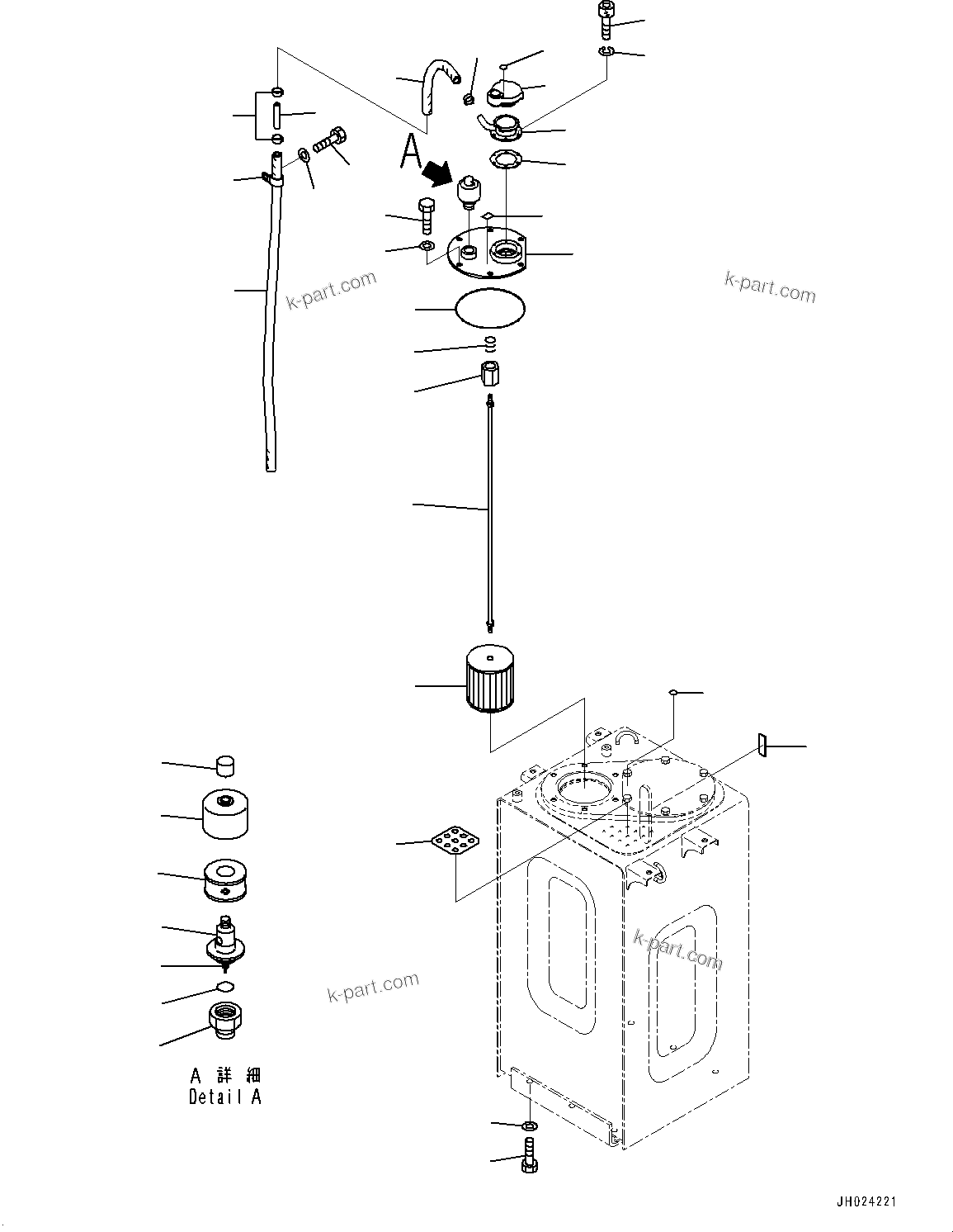 Komatsu parts book diagram for HB215LC-3 S/N K70001-UP: HYDRAULIC TANK, 2-ADDITIONAL ACTUATOR PIPING, TOOL CONTROL, BREATHER
