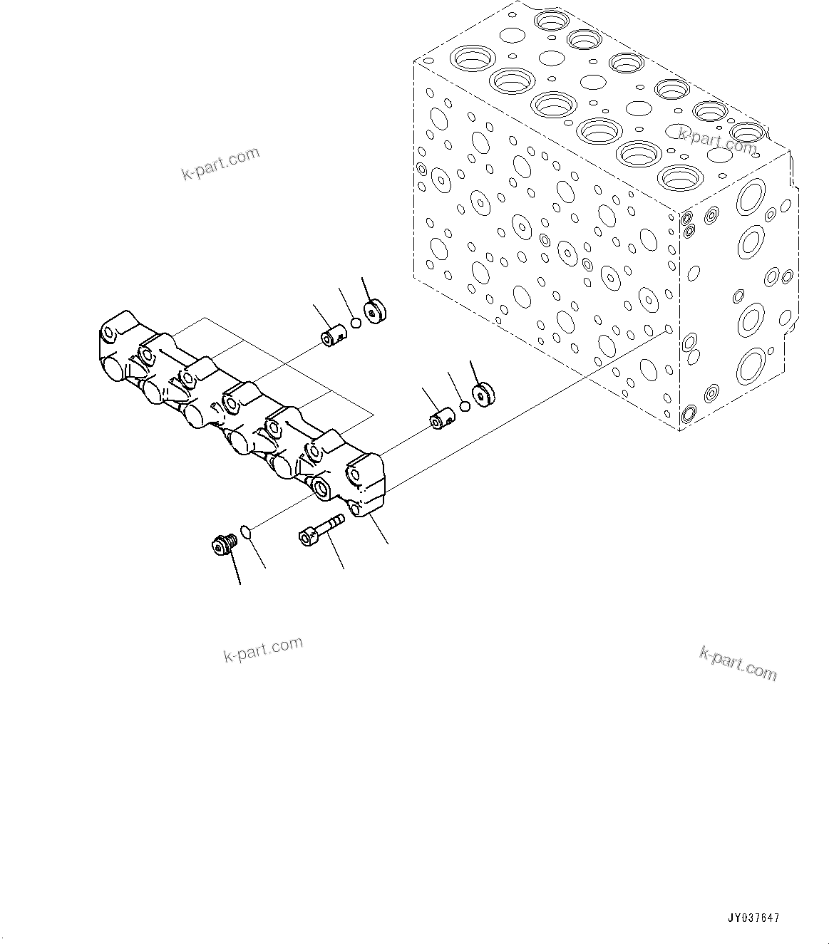 Komatsu parts book diagram for HB215LC-3 S/N K70001-UP: CONTROL VALVE, 6-SPOOL, 1-ADDITIONAL ACTUATOR PIPING, TOOL CONTROL, INNER PARTS (10/23)