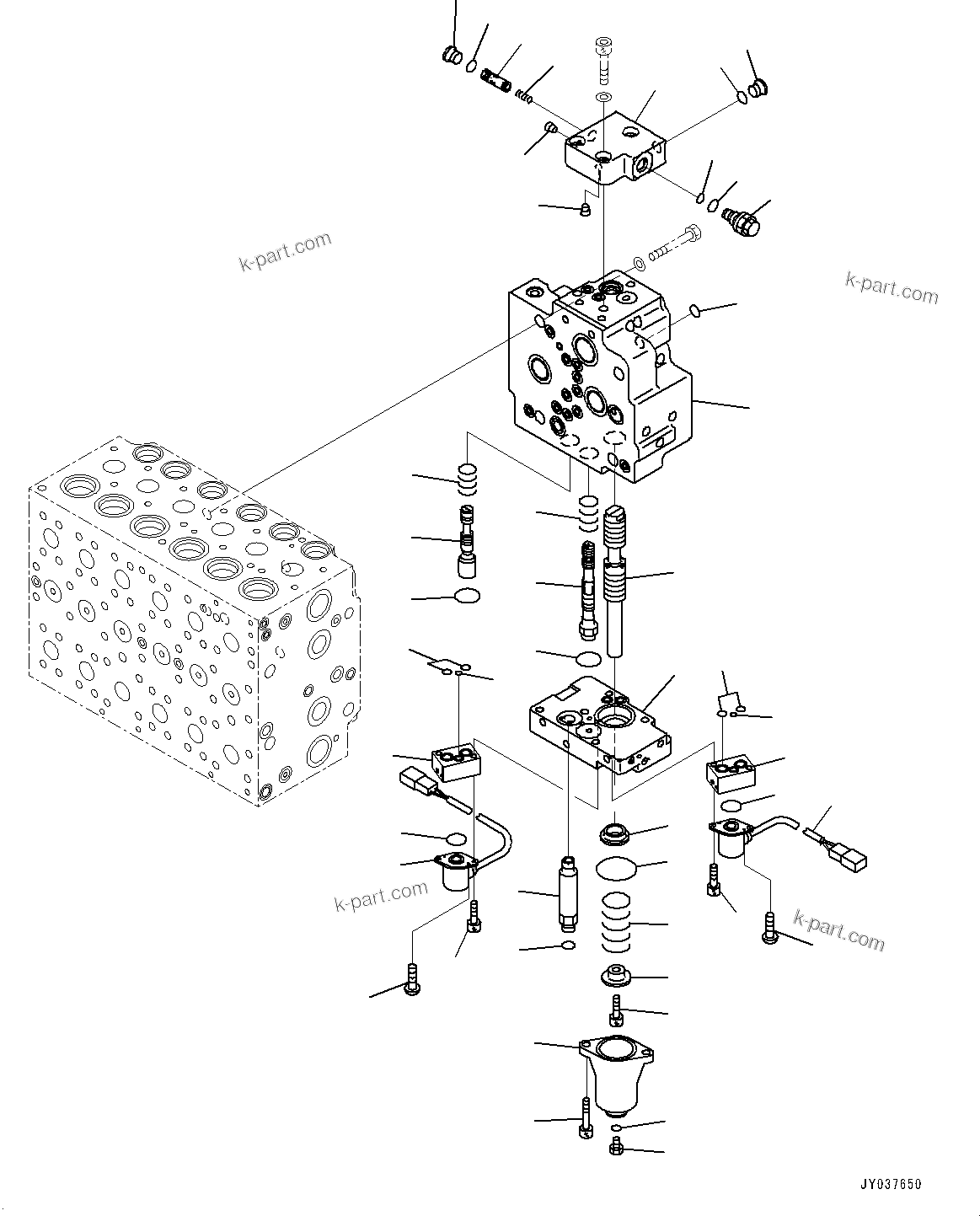 Komatsu parts book diagram for HB215LC-3 S/N K70001-UP: CONTROL VALVE, 6-SPOOL, 1-ADDITIONAL ACTUATOR PIPING, TOOL CONTROL, INNER PARTS (13/23)