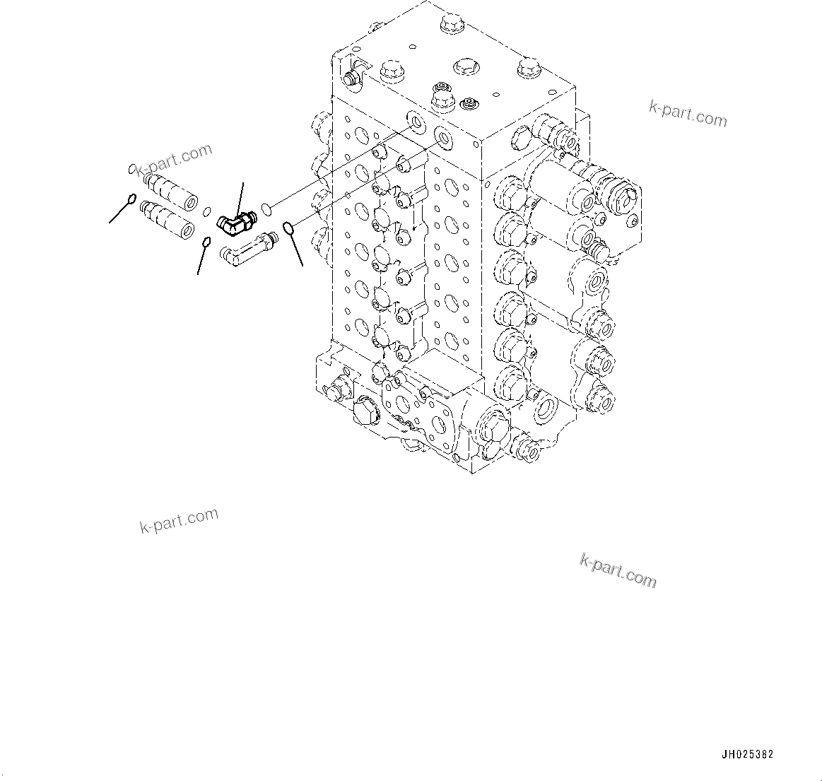 Komatsu parts book diagram for HB215LC-3 S/N K70001-UP: CONTROL VALVE, 6-SPOOL, 1-ADDITIONAL ACTUATOR PIPING, TOOL CONTROL, CONNECTING PARTS (2/3)