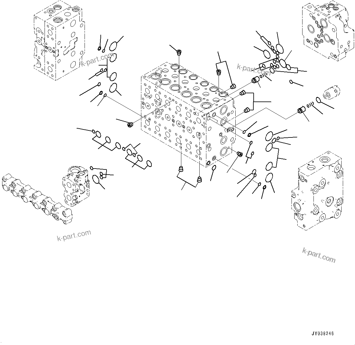 Komatsu parts book diagram for HB215LC-3 S/N K70001-UP: CONTROL VALVE, 6-SPOOL, 1-ADDITIONAL ACTUATOR PIPING, TOOL CONTROL, INNER PARTS (5/23)