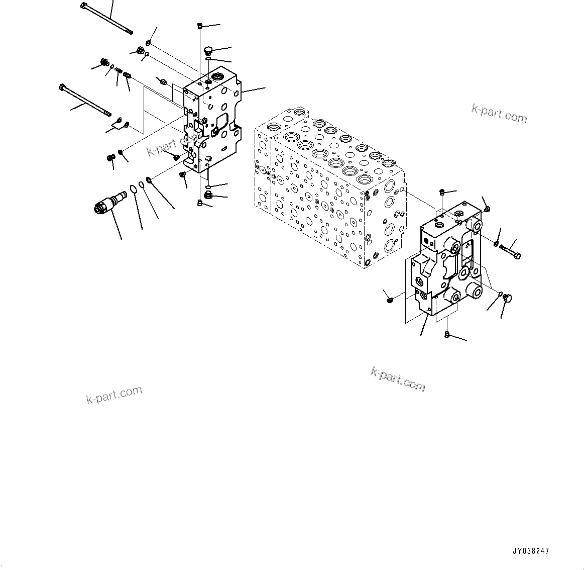 Komatsu parts book diagram for HB215LC-3 S/N K70001-UP: CONTROL VALVE, 6-SPOOL, 1-ADDITIONAL ACTUATOR PIPING, TOOL CONTROL, INNER PARTS (7/23)
