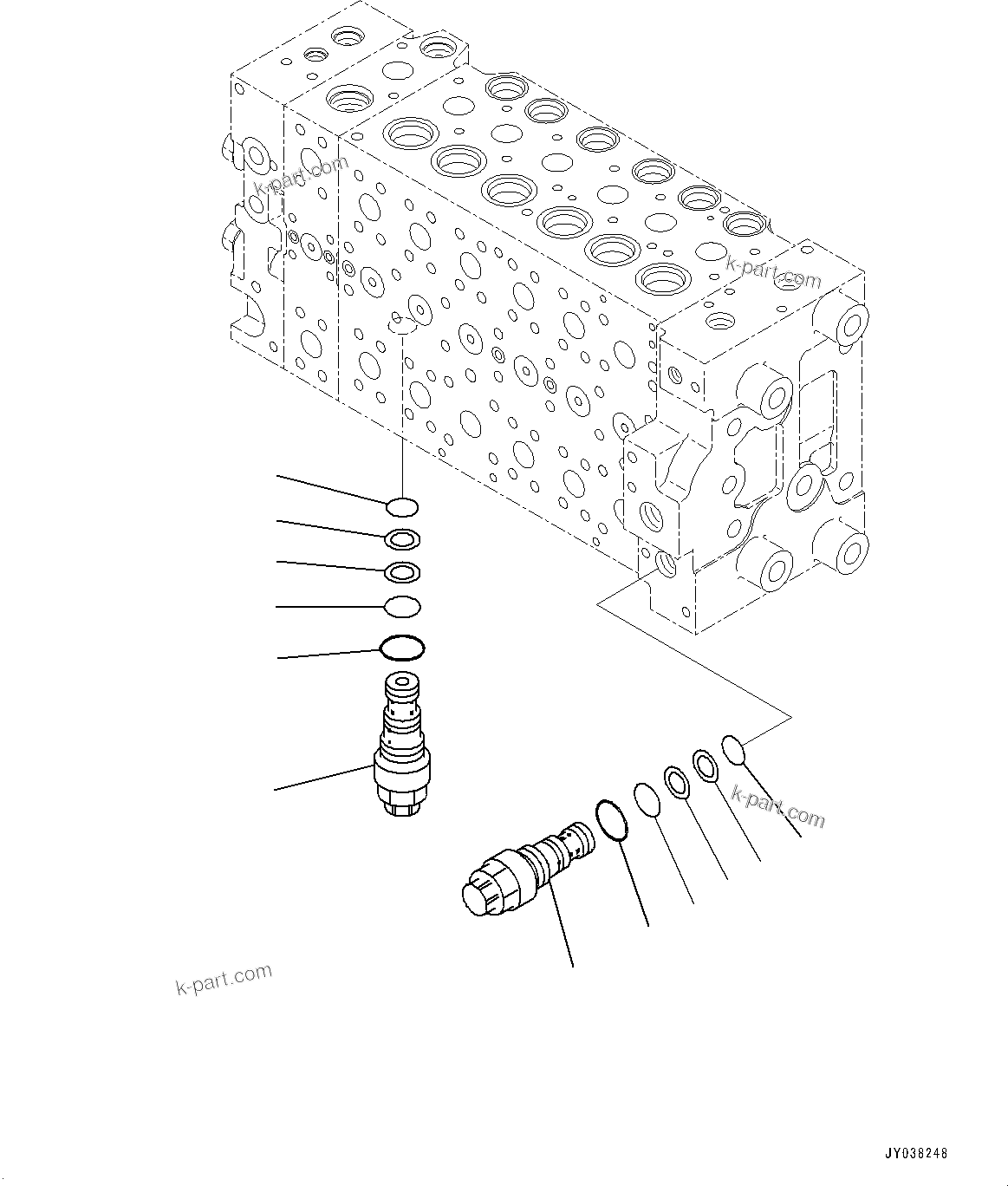 Komatsu parts book diagram for HB215LC-3 S/N K70001-UP: CONTROL VALVE, 6-SPOOL, 1-ADDITIONAL ACTUATOR PIPING, TOOL CONTROL, INNER PARTS (8/23)