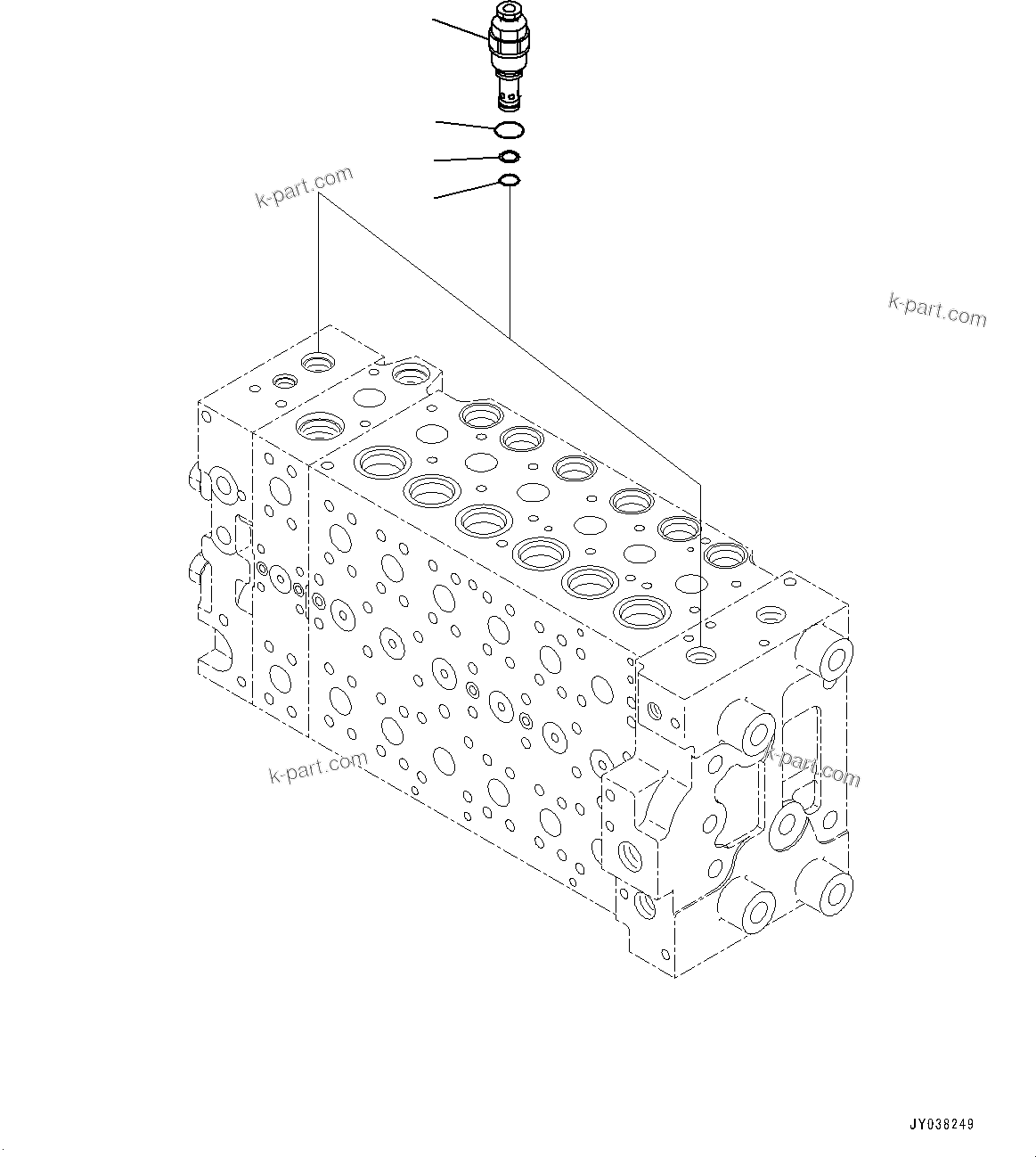 Komatsu parts book diagram for HB215LC-3 S/N K70001-UP: CONTROL VALVE, 6-SPOOL, 1-ADDITIONAL ACTUATOR PIPING, TOOL CONTROL, INNER PARTS (9/23)