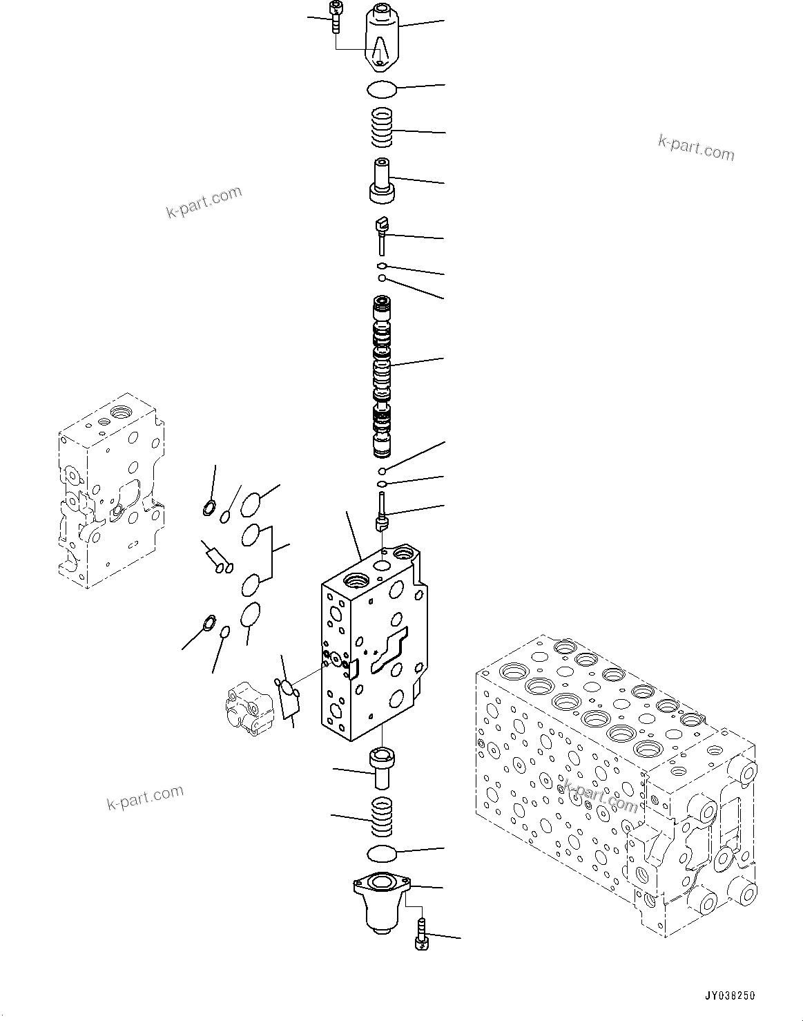 Komatsu parts book diagram for HB215LC-3 S/N K70001-UP: CONTROL VALVE, 6-SPOOL, 1-ADDITIONAL ACTUATOR PIPING, TOOL CONTROL, INNER PARTS (17/23)