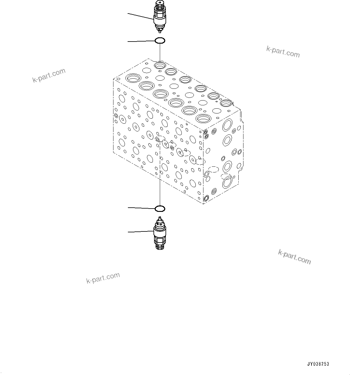 Komatsu parts book diagram for HB215LC-3 S/N K70001-UP: CONTROL VALVE, 6-SPOOL, 1-ADDITIONAL ACTUATOR PIPING, TOOL CONTROL, INNER PARTS (20/23)