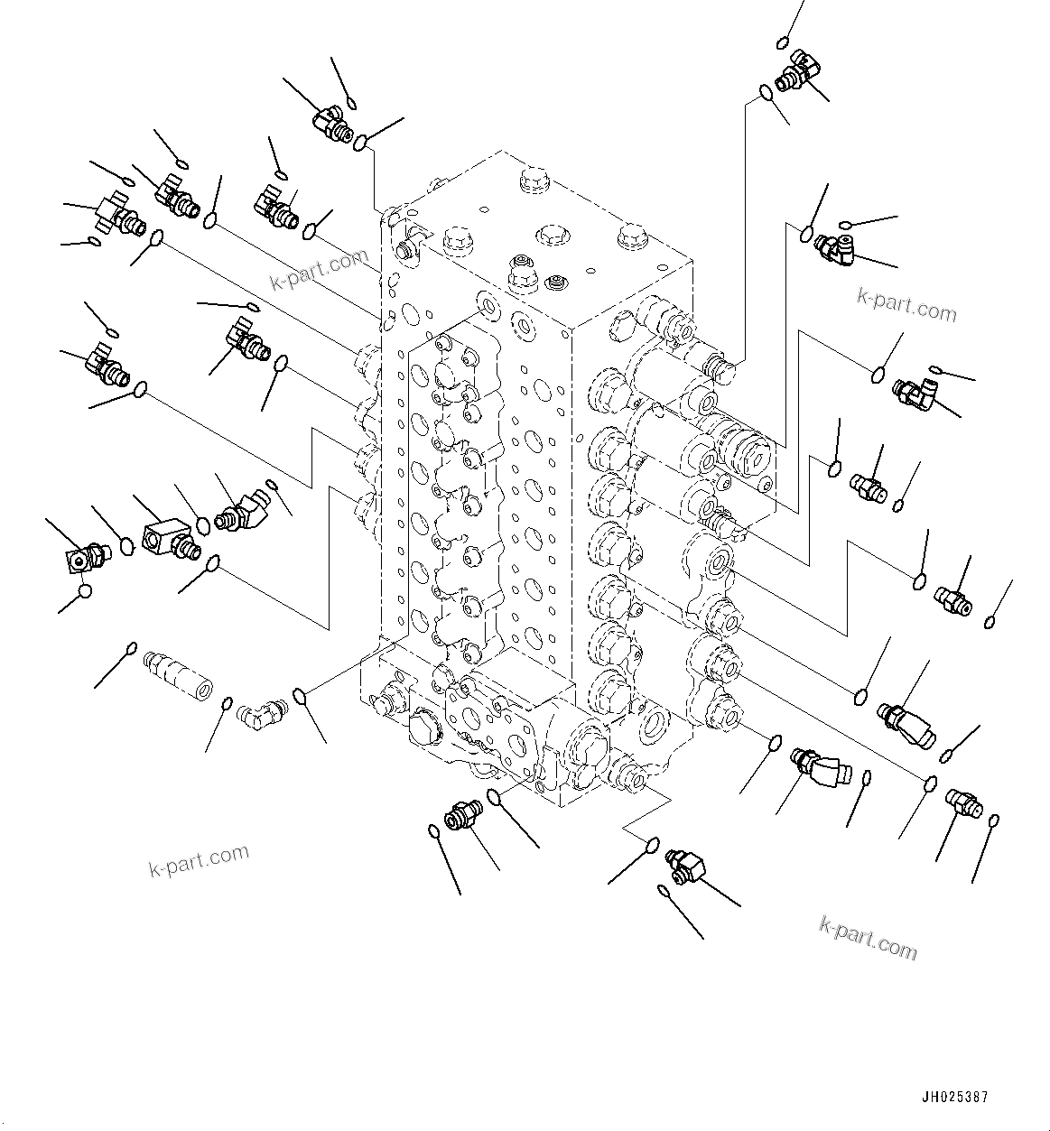 Komatsu parts book diagram for HB215LC-3 S/N K70001-UP: CONTROL VALVE, 6-SPOOL, 1-ADDITIONAL ACTUATOR PIPING, TOOL CONTROL, CONNECTING PARTS (3/3)
