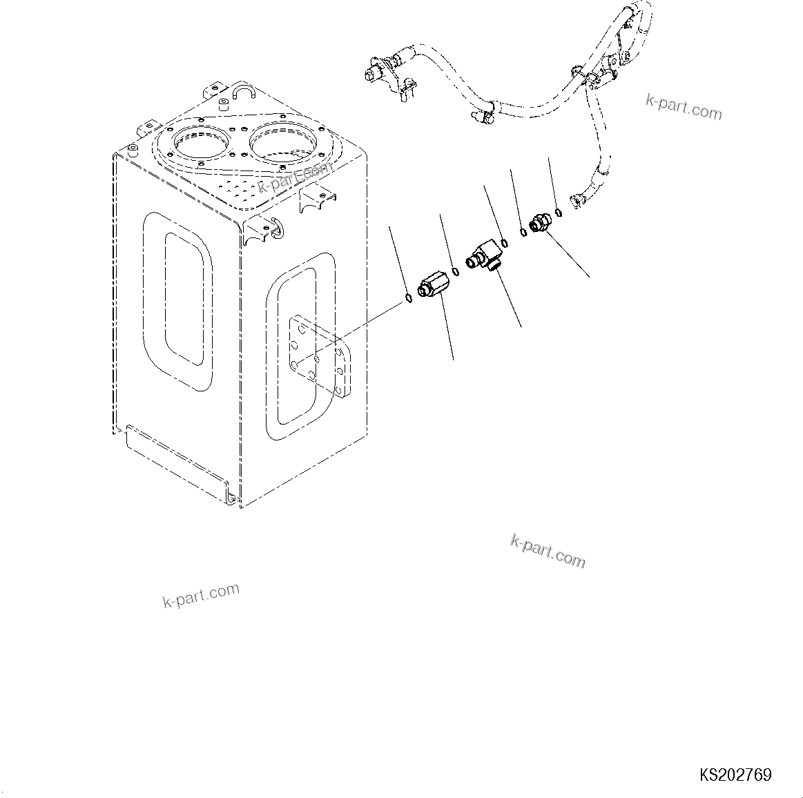 Komatsu parts book diagram for HB215LC-3 S/N K70001-UP: DRAIN PIPING (1/2) (FHQC)