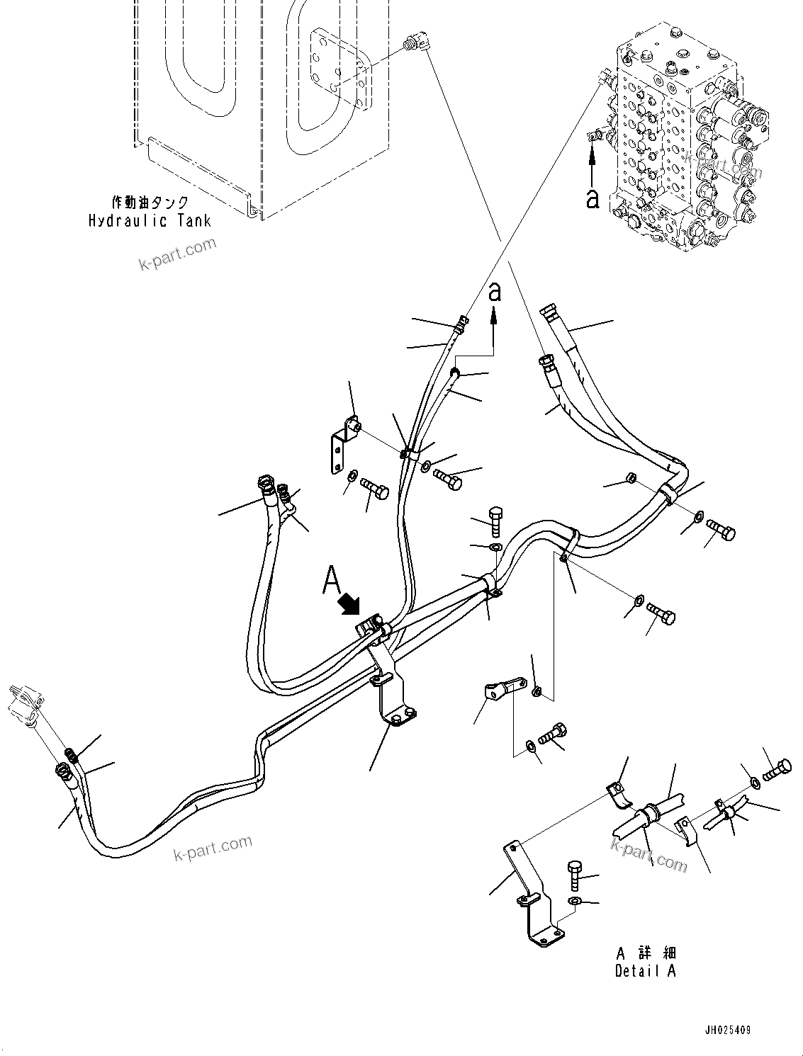 Komatsu parts book diagram for HB215LC-3 S/N K70001-UP: ANTI-DROP VALVE PIPING, HOSE AND BRACKET