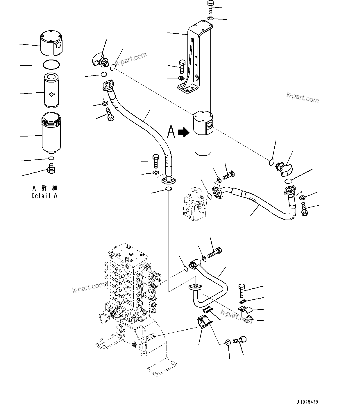 Komatsu parts book diagram for HB215LC-3 S/N K70001-UP: ATTACHMENT PIPING, 1-ADDITIONAL ACTUATOR PIPING, RETURN PIPING