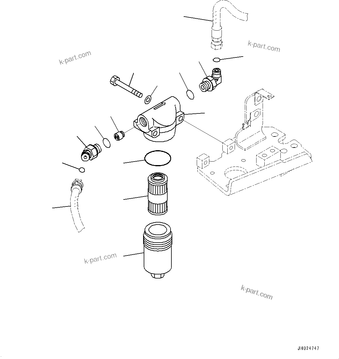 Komatsu parts book diagram for HB215LC-3 S/N K70001-UP: ATTACHMENT PIPING, 1-ADDITIONAL ACTUATOR PIPING, PILOT FILTER