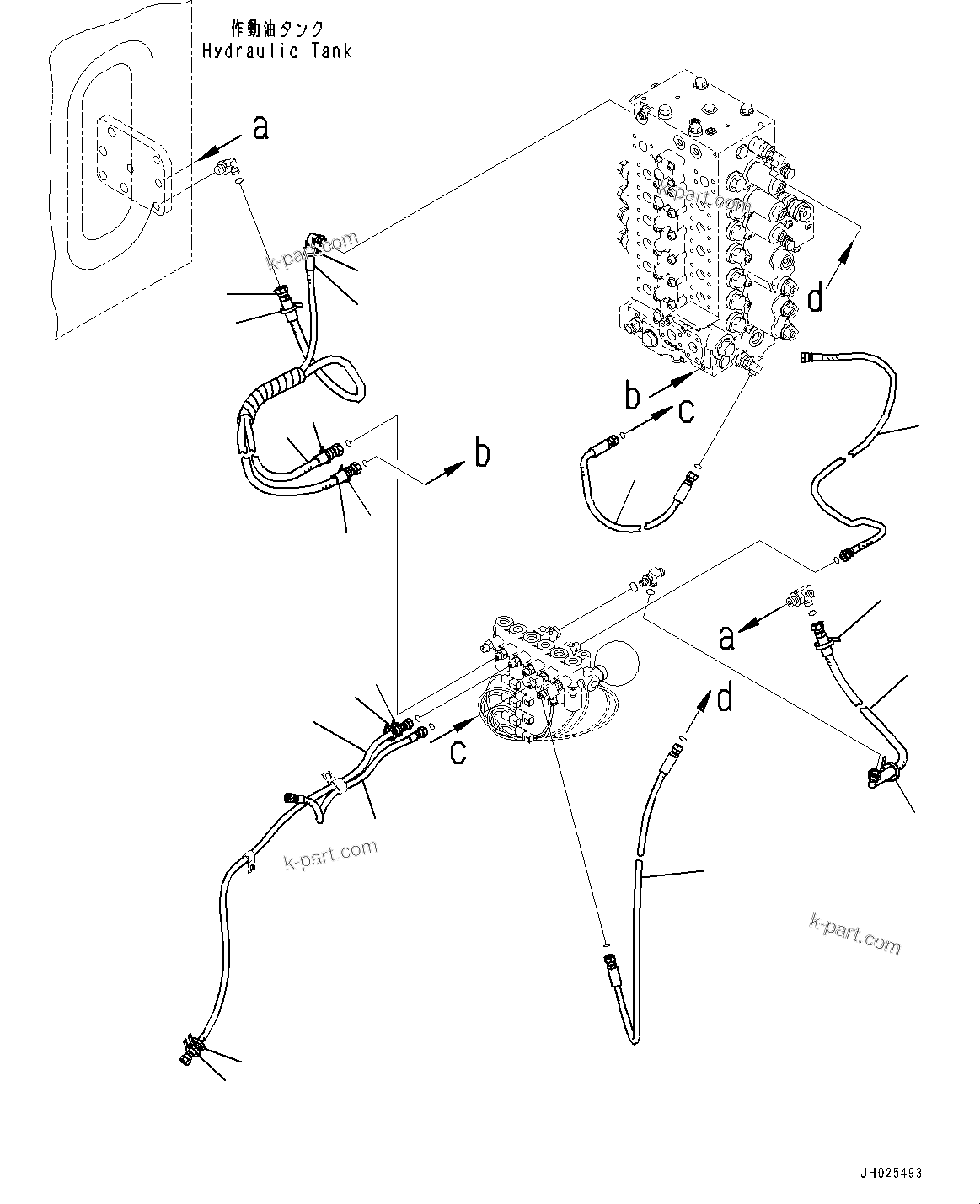 Komatsu parts book diagram for HB215LC-3 S/N K70001-UP: SOLENOID VALVE, 1-ADDITIONAL ACTUATOR PIPING, TOOL CONTROL, PIPING (1/2)