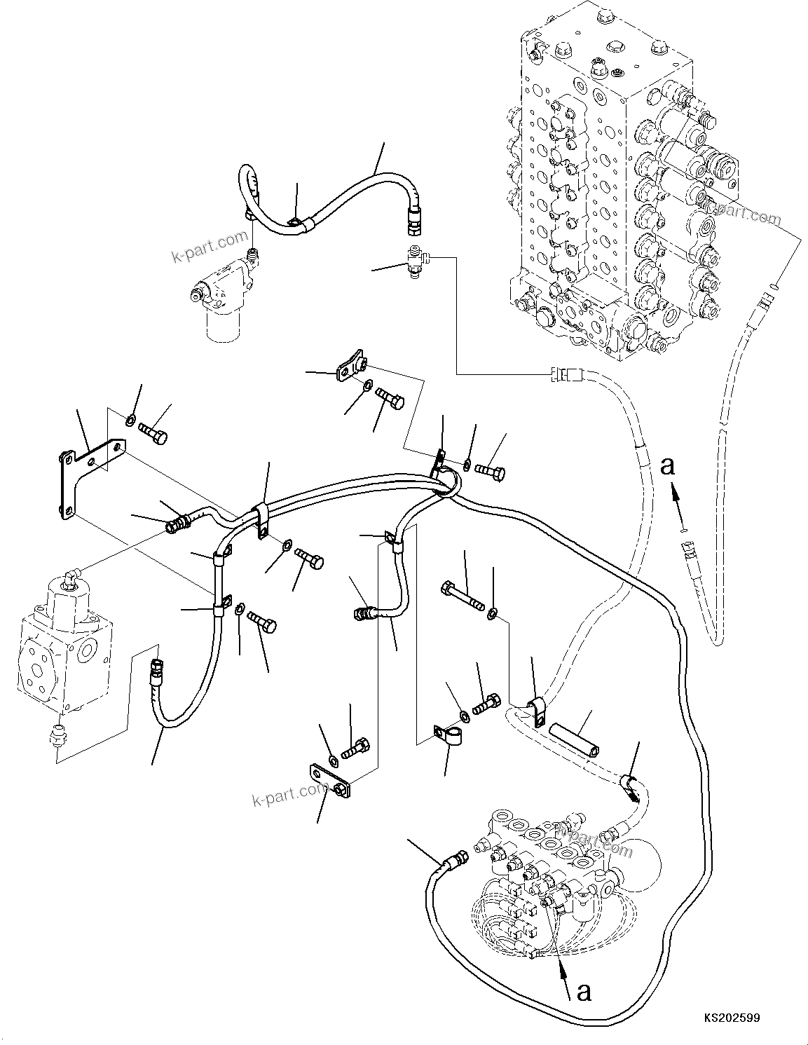 Komatsu parts book diagram for HB215LC-3 S/N K70001-UP: SOLENOID VALVE, 1-ADDITIONAL ACTUATOR PIPING, TOOL CONTROL, PIPING (2/2)