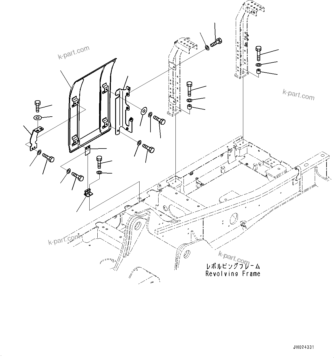 Komatsu parts book diagram for HB215LC-3 S/N K70001-UP: SIDE COVER R.H., COVER