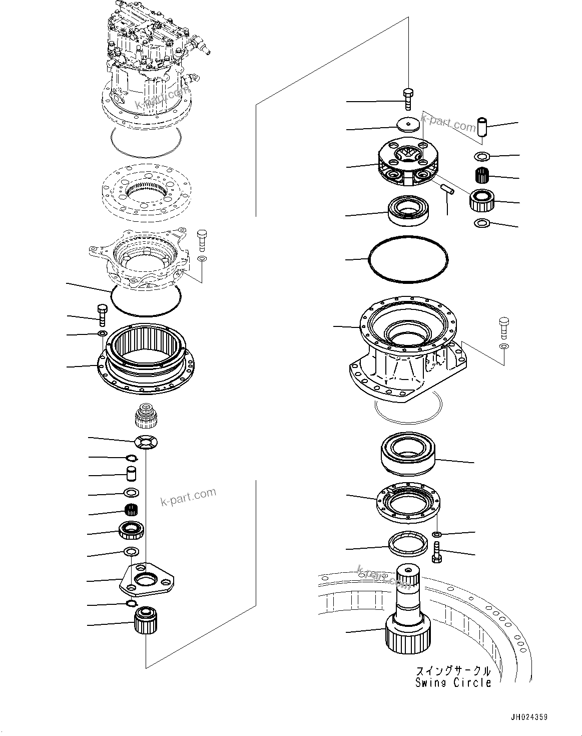 Komatsu parts book diagram for HB215LC-3 S/N K70001-UP: SWING MACHINERY AND MOTOR, SWING MACHINERY (1/2)