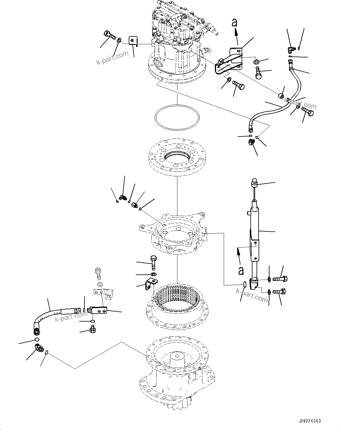 Komatsu parts book diagram for HB215LC-3 S/N K70001-UP: SWING MACHINERY AND MOTOR, DRAIN PIPING