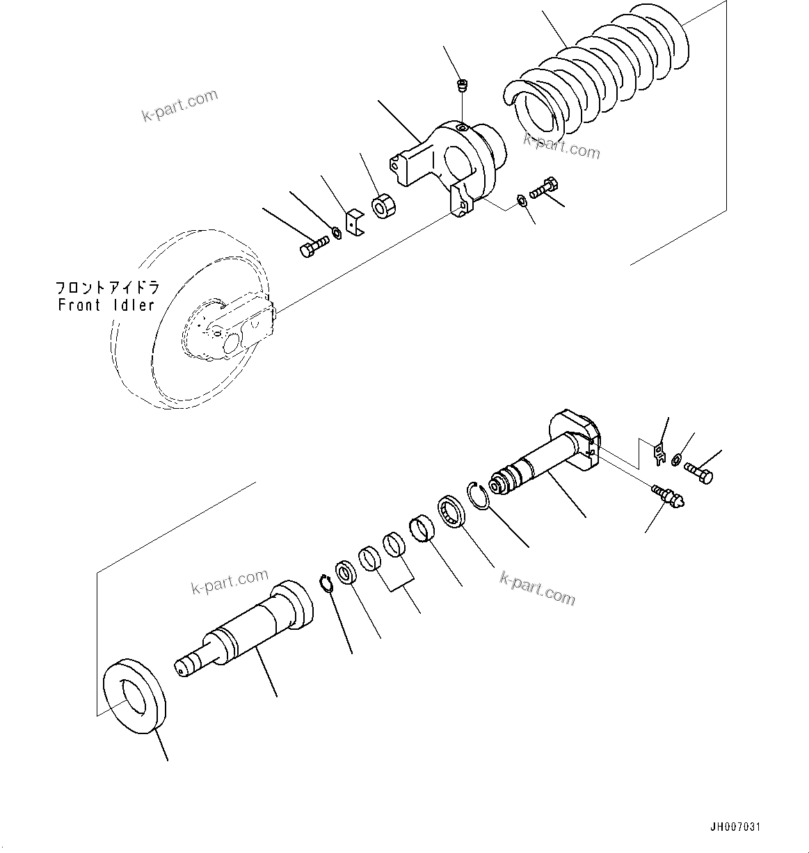 Komatsu parts book diagram for HB215LC-3 S/N K70001-UP: FRONT IDLER AND IDLER CUSHION, IDLER CUSHION