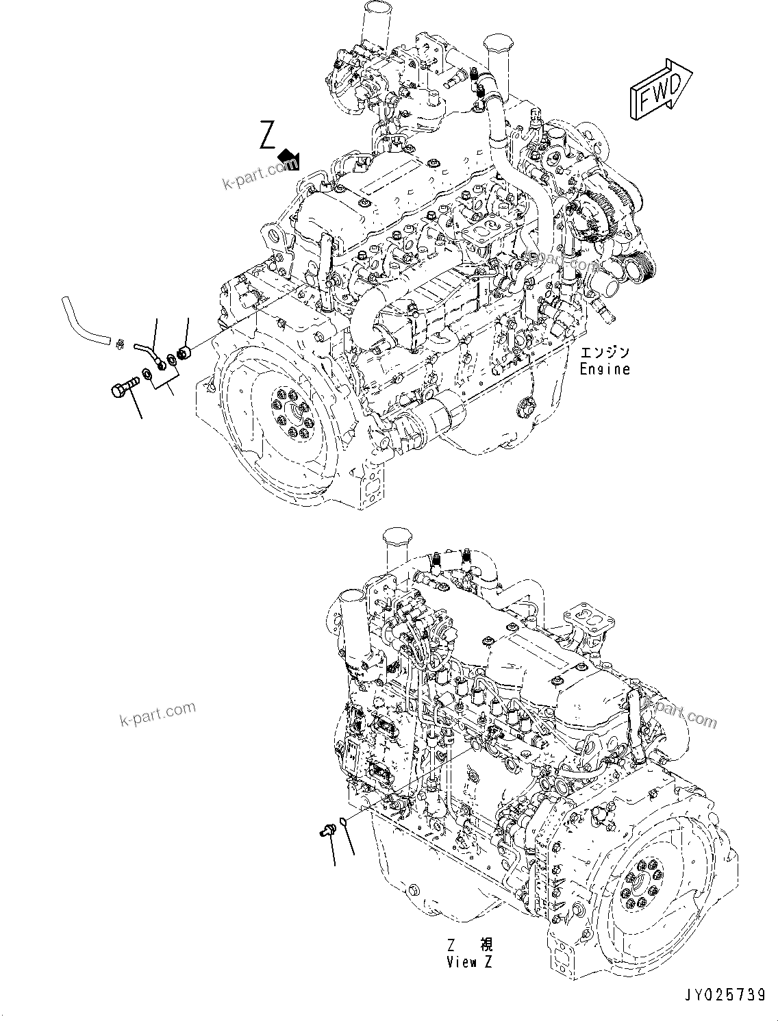 Komatsu parts book diagram for SAA6D107E-3B S/N 22347036-UP (For PC290LC-11E0): COOLANT PIPING