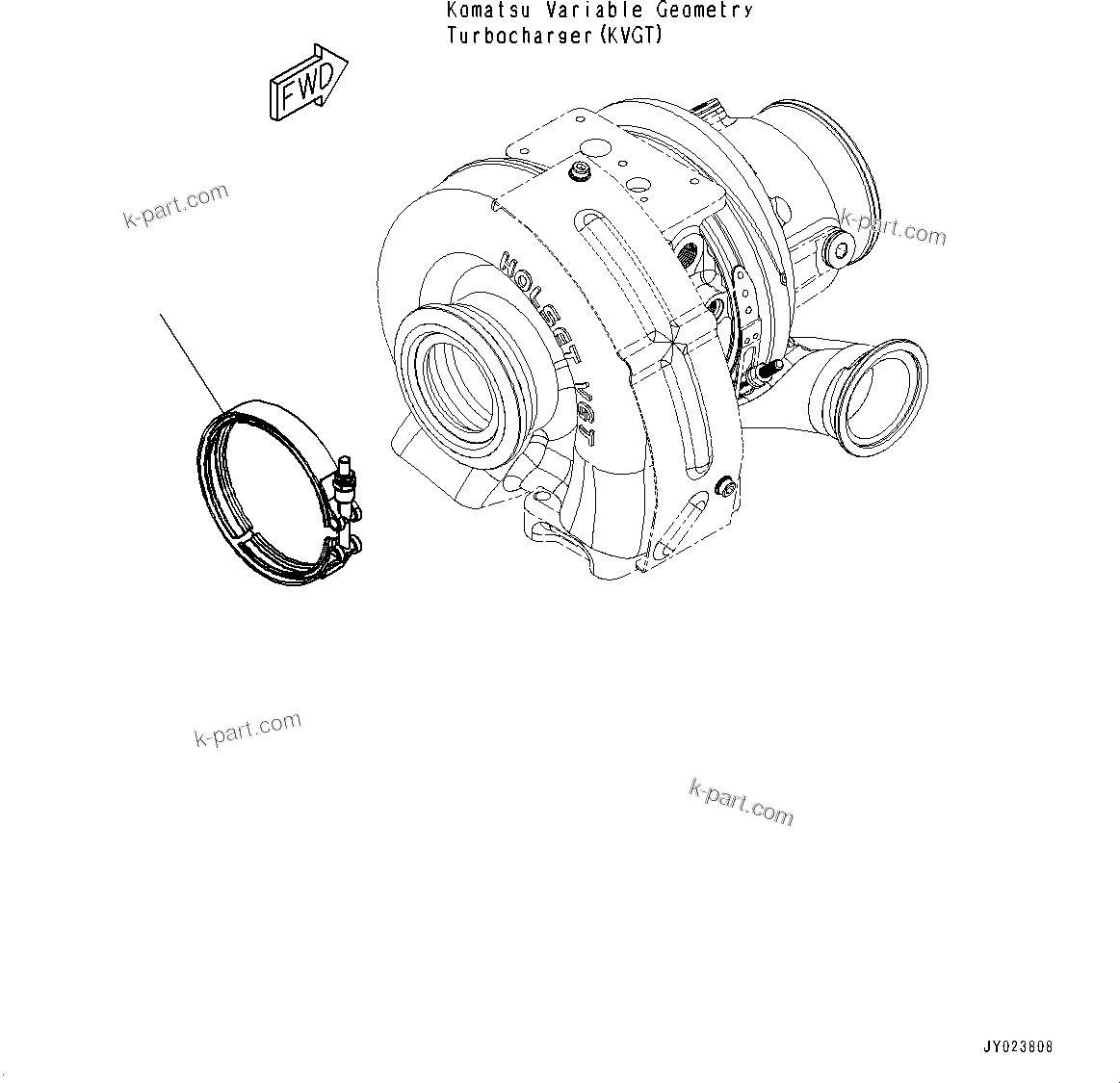 Komatsu parts book diagram for SAA6D107E-3B S/N 22347036-UP (For PC290LC-11E0): EXHAUST CONNECTOR CLAMP