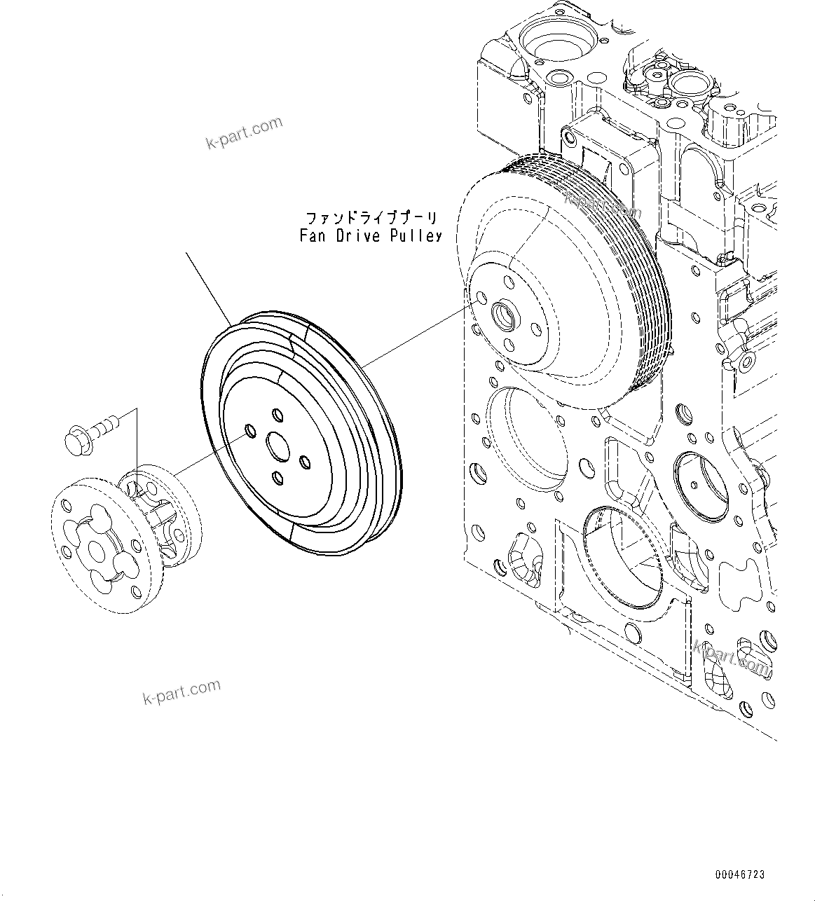 Komatsu parts book diagram for SAA6D107E-3B S/N 22347036-UP (For PC290LC-11E0): ACCESSORY DRIVE PULLEY