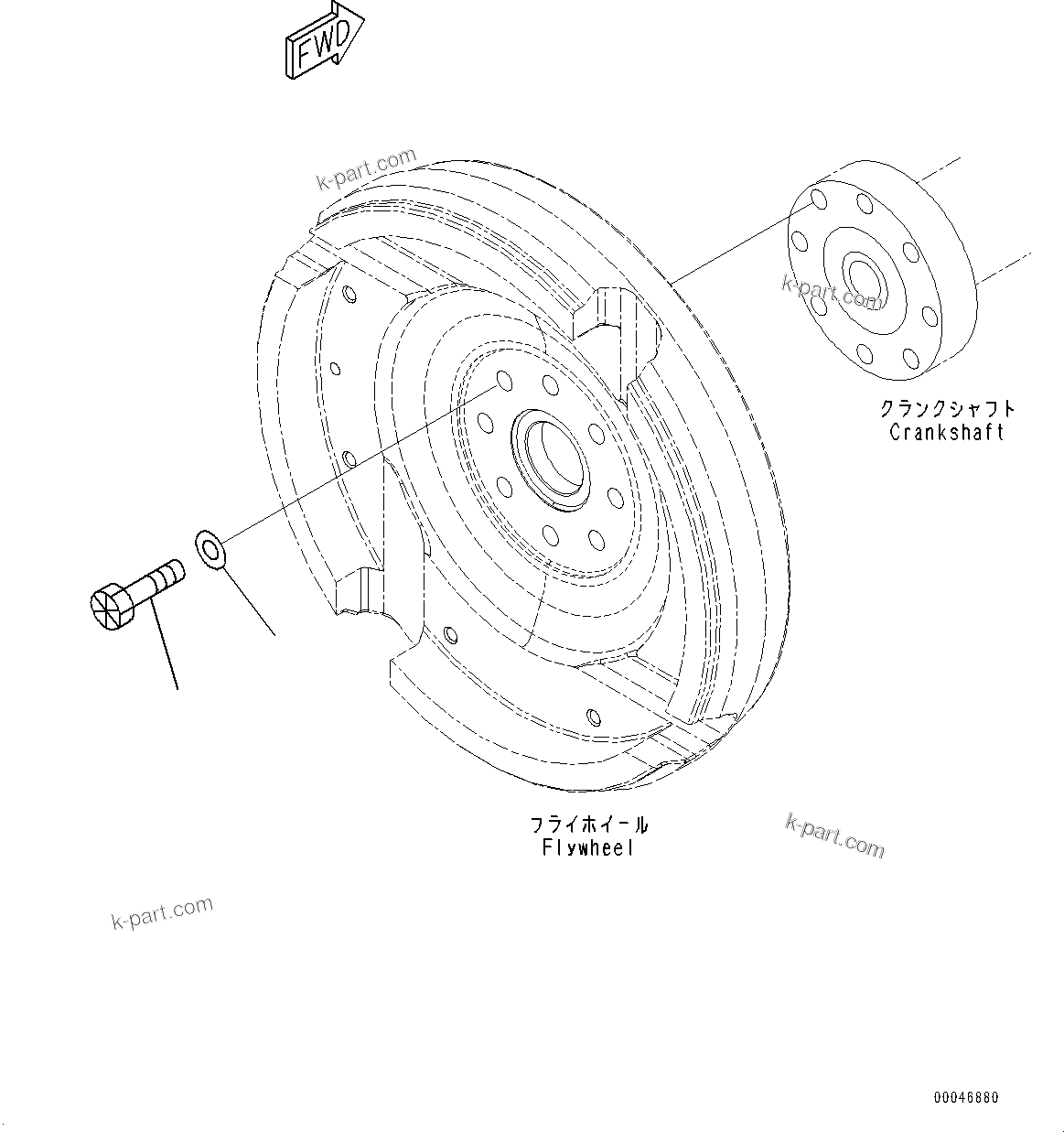 Komatsu parts book diagram for SAA6D107E-3B S/N 22347036-UP (For PC290LC-11E0): FLYWHEEL MOUNTING