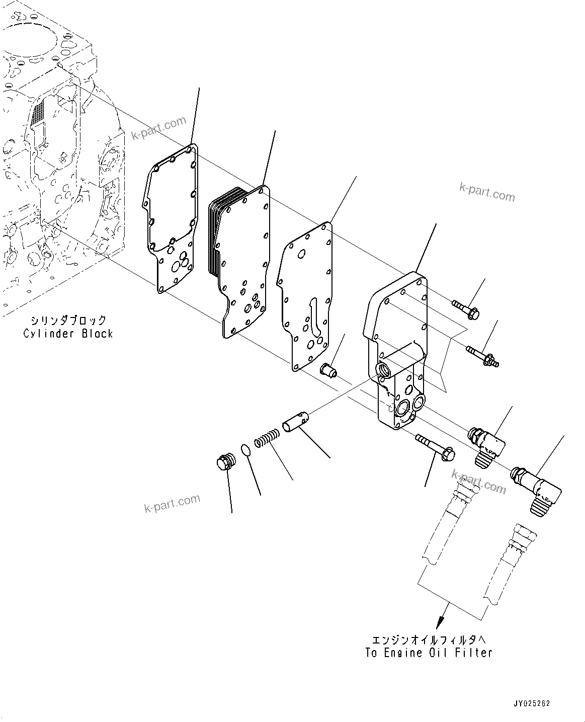 Komatsu parts book diagram for SAA6D107E-3B S/N 22347036-UP (For PC290LC-11E0): ENGINE OIL COOLER