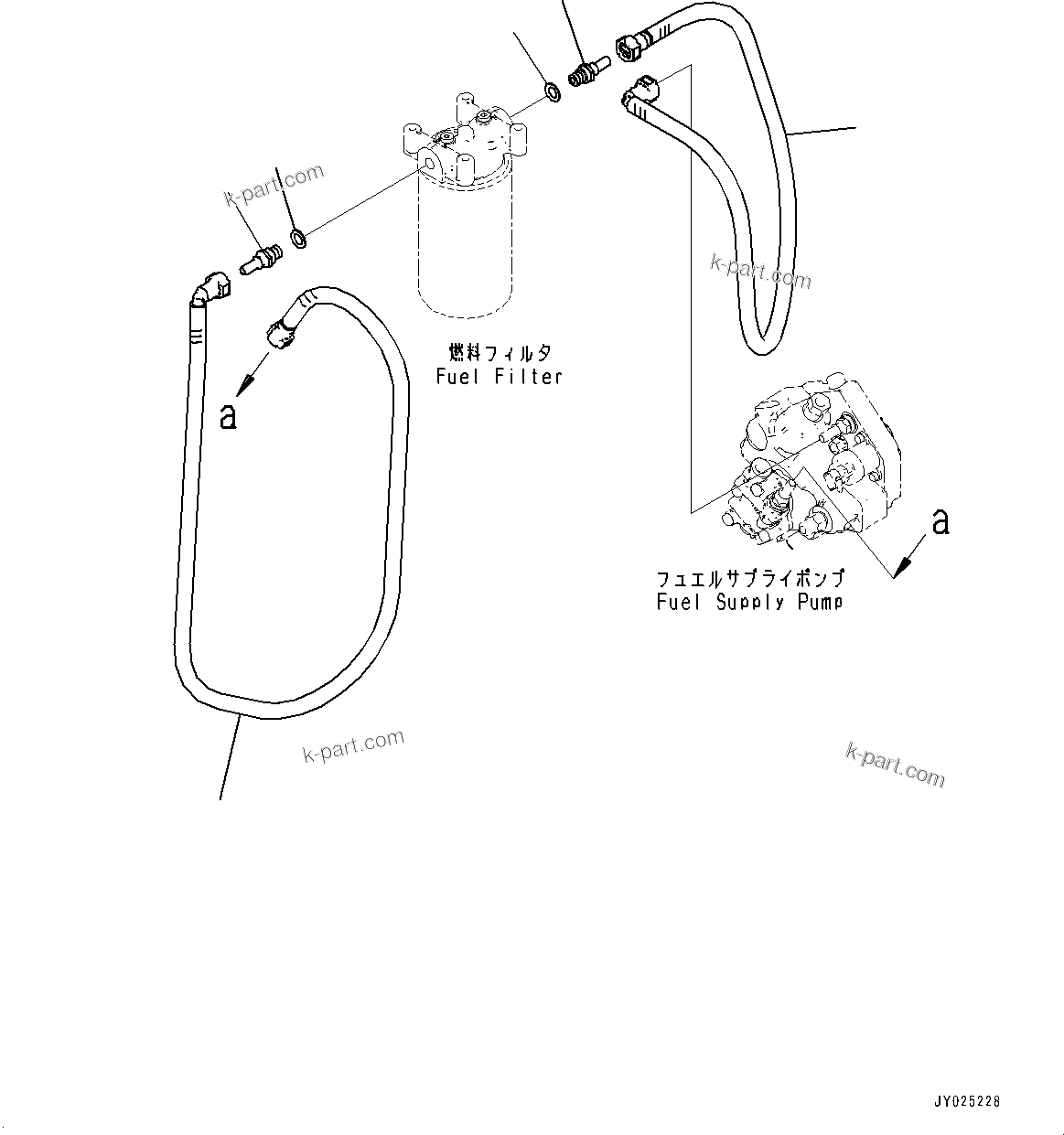 Komatsu parts book diagram for SAA6D107E-3B S/N 22347036-UP (For PC290LC-11E0): FUEL FILTER PIPING