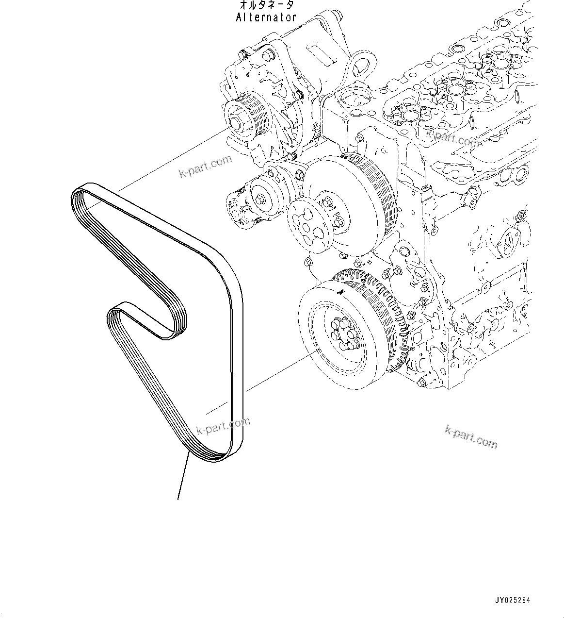 Komatsu parts book diagram for SAA6D107E-3B S/N 22347036-UP (For PC290LC-11E0): COOLING FAN BELT