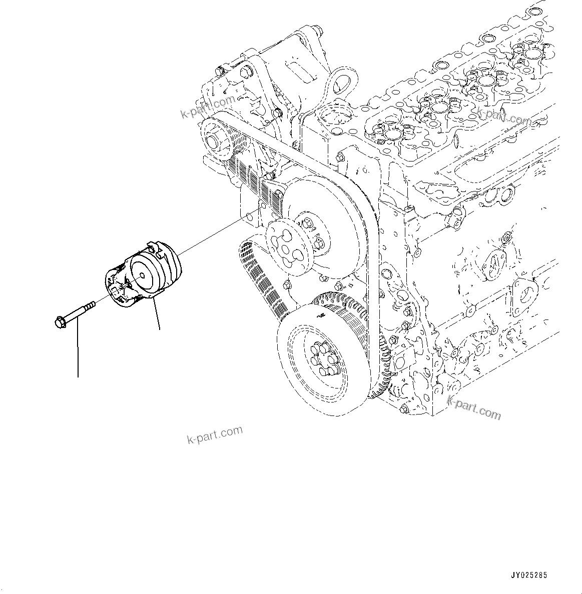 Komatsu parts book diagram for SAA6D107E-3B S/N 22347036-UP (For PC290LC-11E0): COOLING FAN BELT TENSIONER