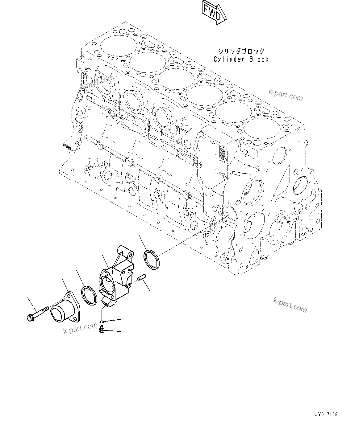 Komatsu parts book diagram for SAA6D107E-3B S/N 22347036-UP (For PC290LC-11E0): WATER INLET CONNECTOR