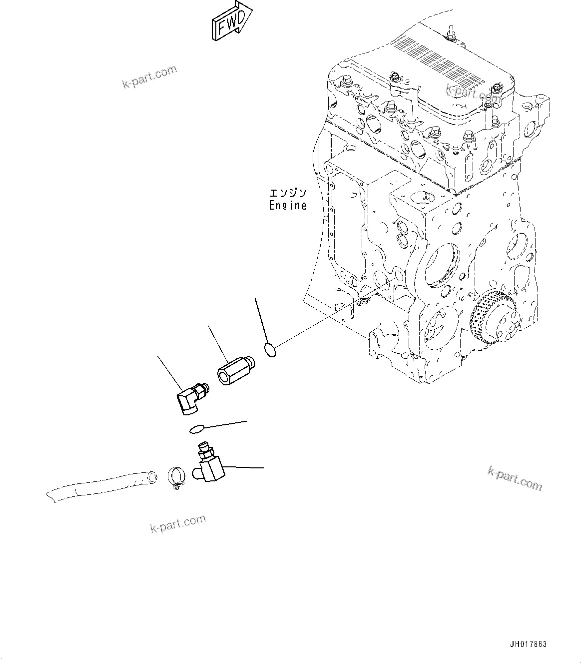 Komatsu parts book diagram for HB365LC-3E0 S/N K75001-UP: ENGINE RELATED PARTS, WATER PIPING