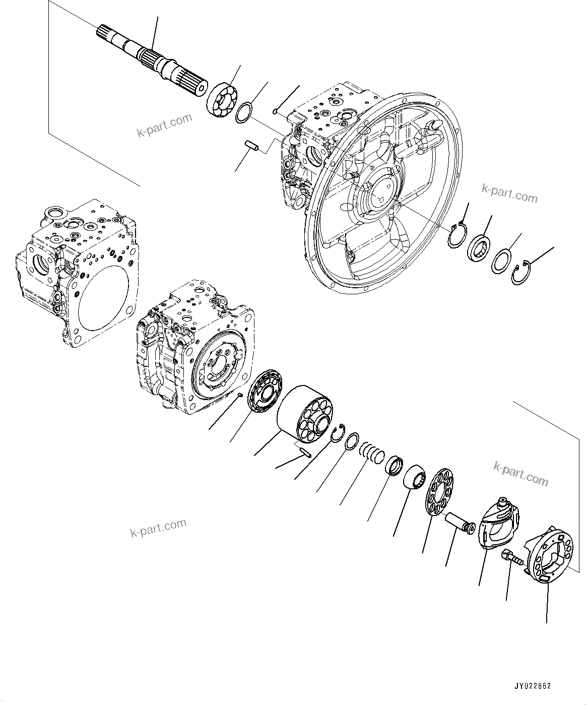 Komatsu parts book diagram for HB365LC-3E0 S/N K75001-UP: ENGINE RELATED PARTS, PISTON PUMP (3/14)