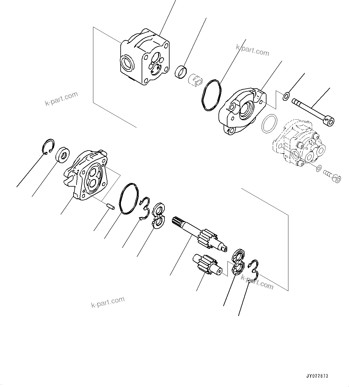 Komatsu parts book diagram for HB365LC-3E0 S/N K75001-UP: ENGINE RELATED PARTS, GEAR PUMP (1/2)