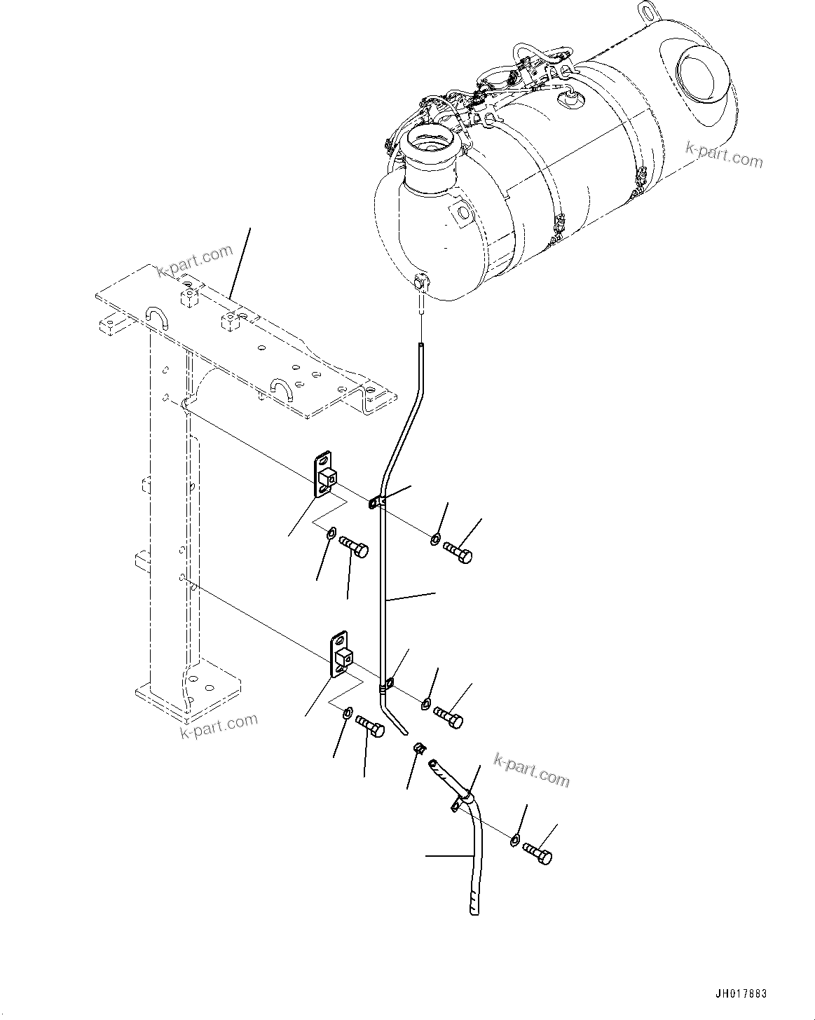 Komatsu parts book diagram for HB365LC-3E0 S/N K75001-UP: EXHAUST PIPE, SCR DRAIN PIPING