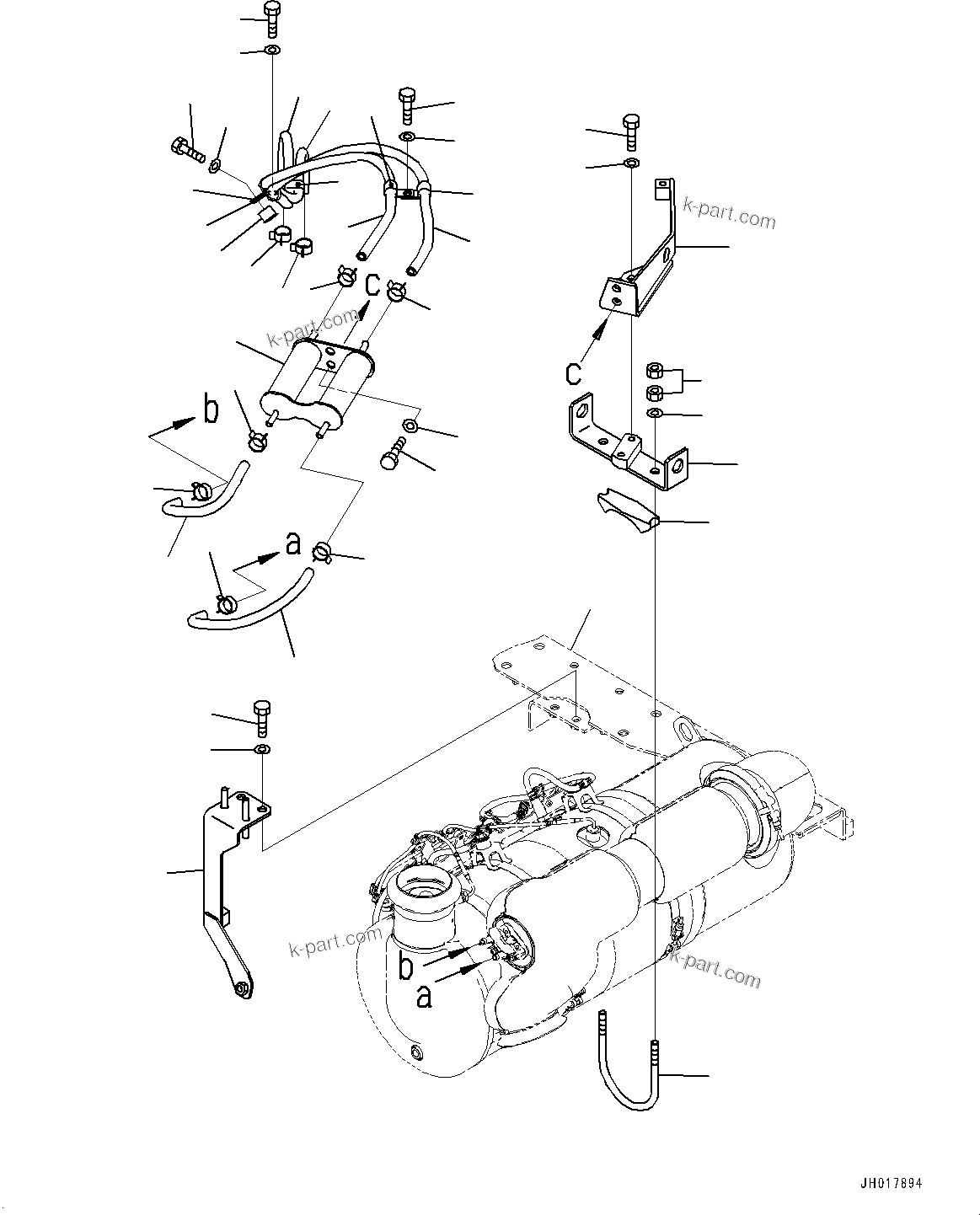 Komatsu parts book diagram for HB365LC-3E0 S/N K75001-UP: EXHAUST PIPE, HOSE AND CLAMP (2/2)
