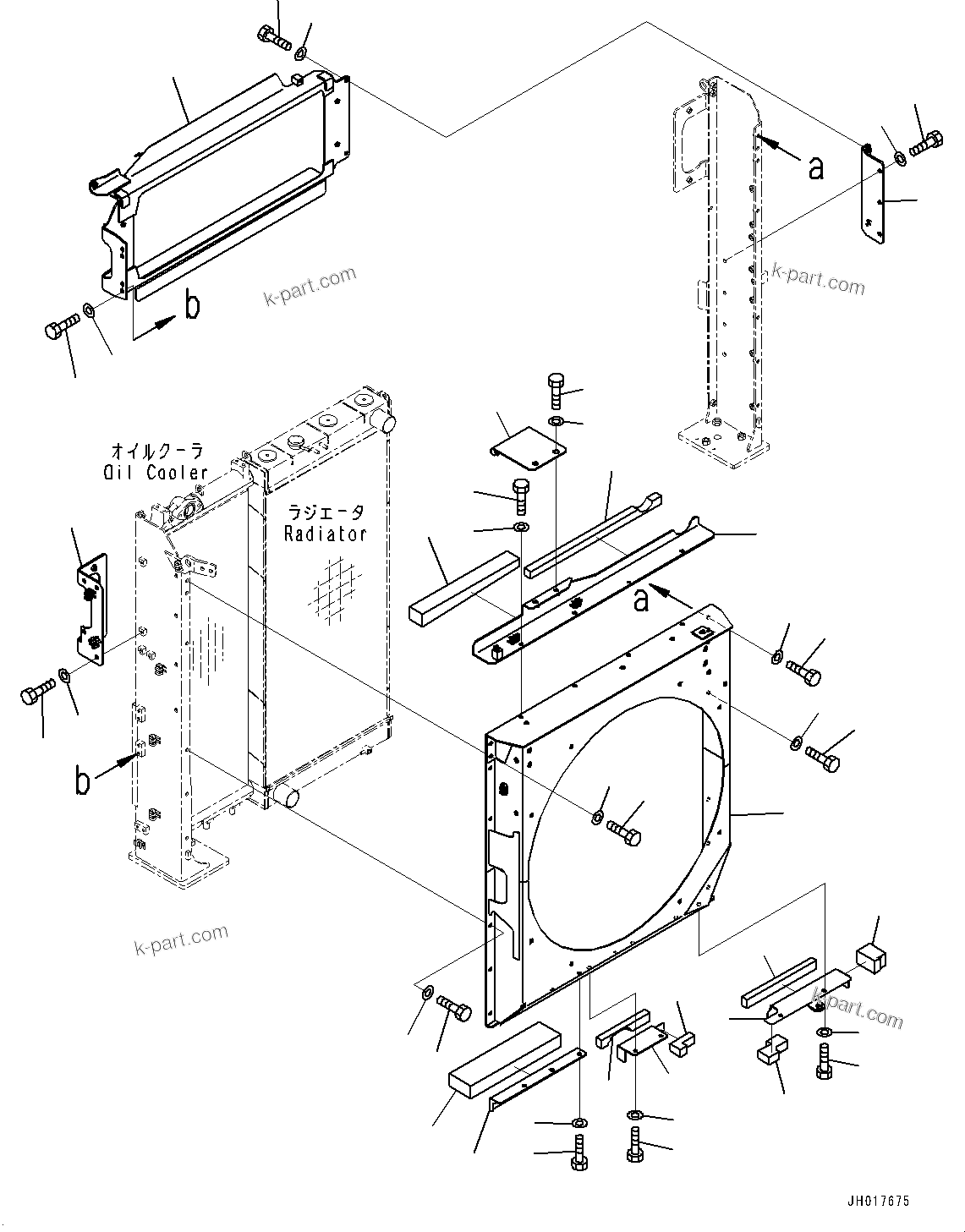 Komatsu parts book diagram for HB365LC-3E0 S/N K75001-UP: COOLING SYSTEM, AUTO AIR CONDITIONER, SHROUD