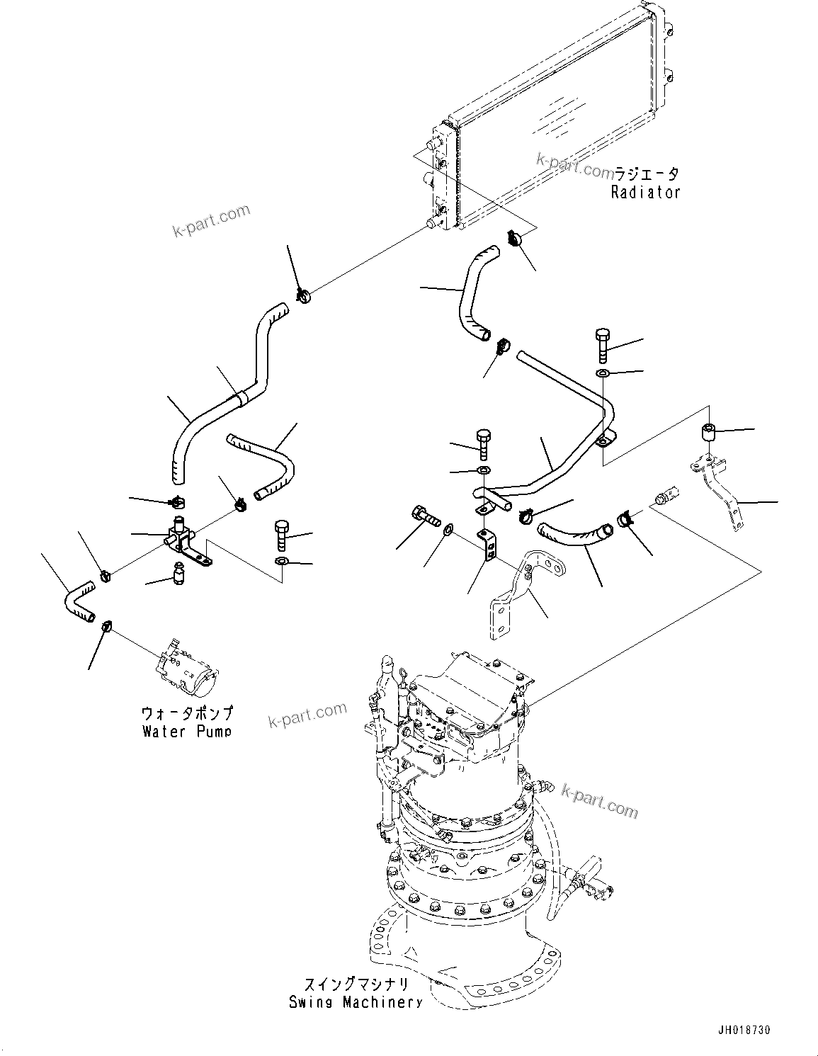 Komatsu parts book diagram for HB365LC-3E0 S/N K75001-UP: COOLING SYSTEM, AUTO AIR CONDITIONER, HYBRID COOLING PIPING (2/3)