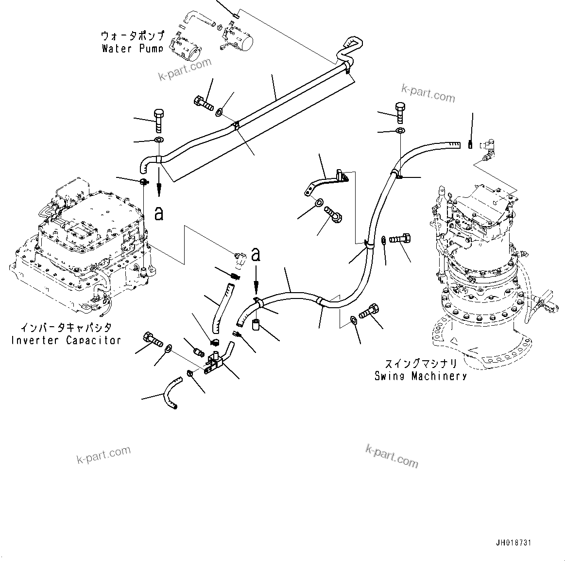 Komatsu parts book diagram for HB365LC-3E0 S/N K75001-UP: COOLING SYSTEM, AUTO AIR CONDITIONER, HYBRID COOLING PIPING (3/3)
