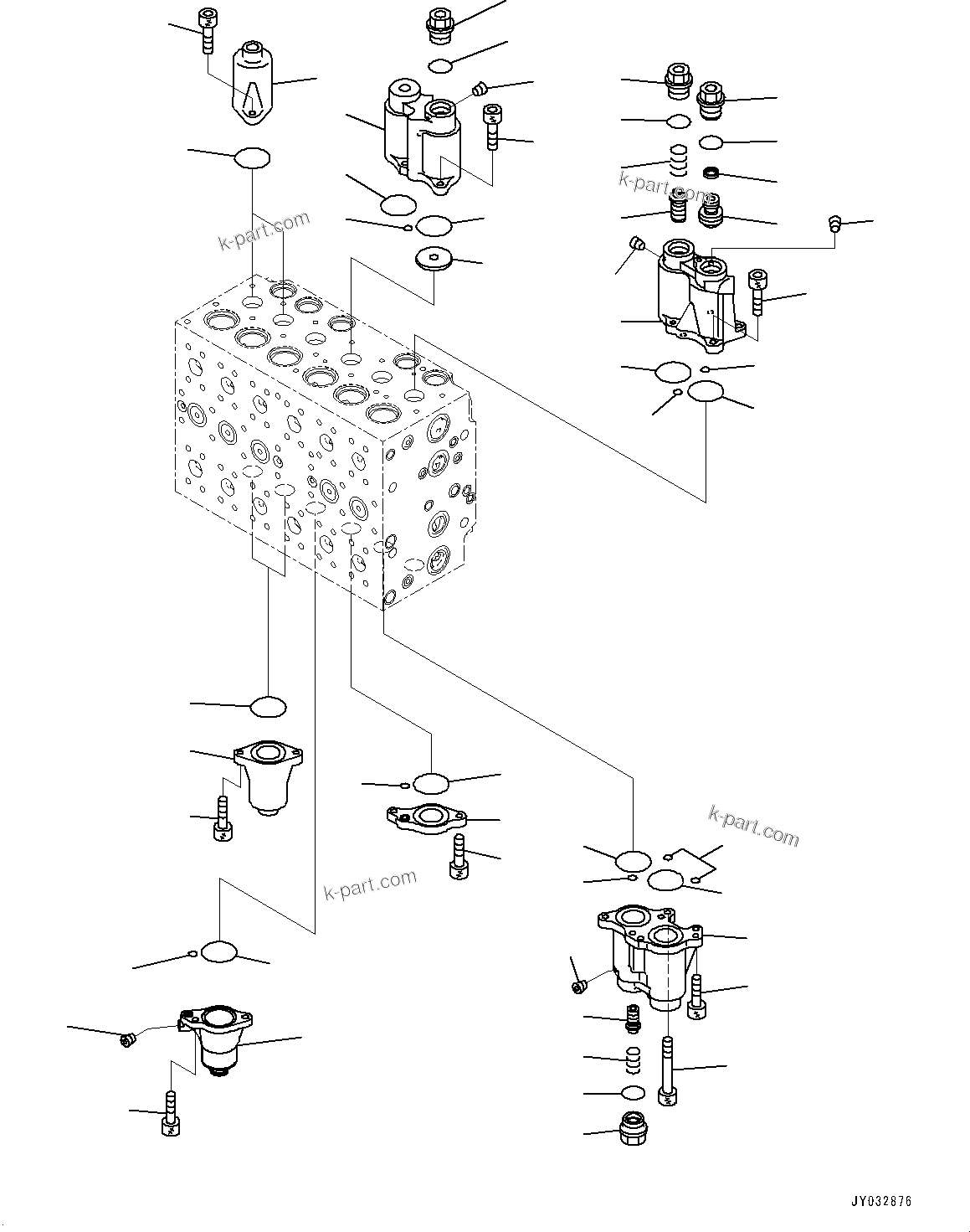 Komatsu parts book diagram for HB365LC-3E0 S/N K75001-UP: CONTROL VALVE, 9-SPOOL, 2-ADDITIONAL ACTUATOR PIPING, ACCUMULATOR, INNER PARTS (2/24)