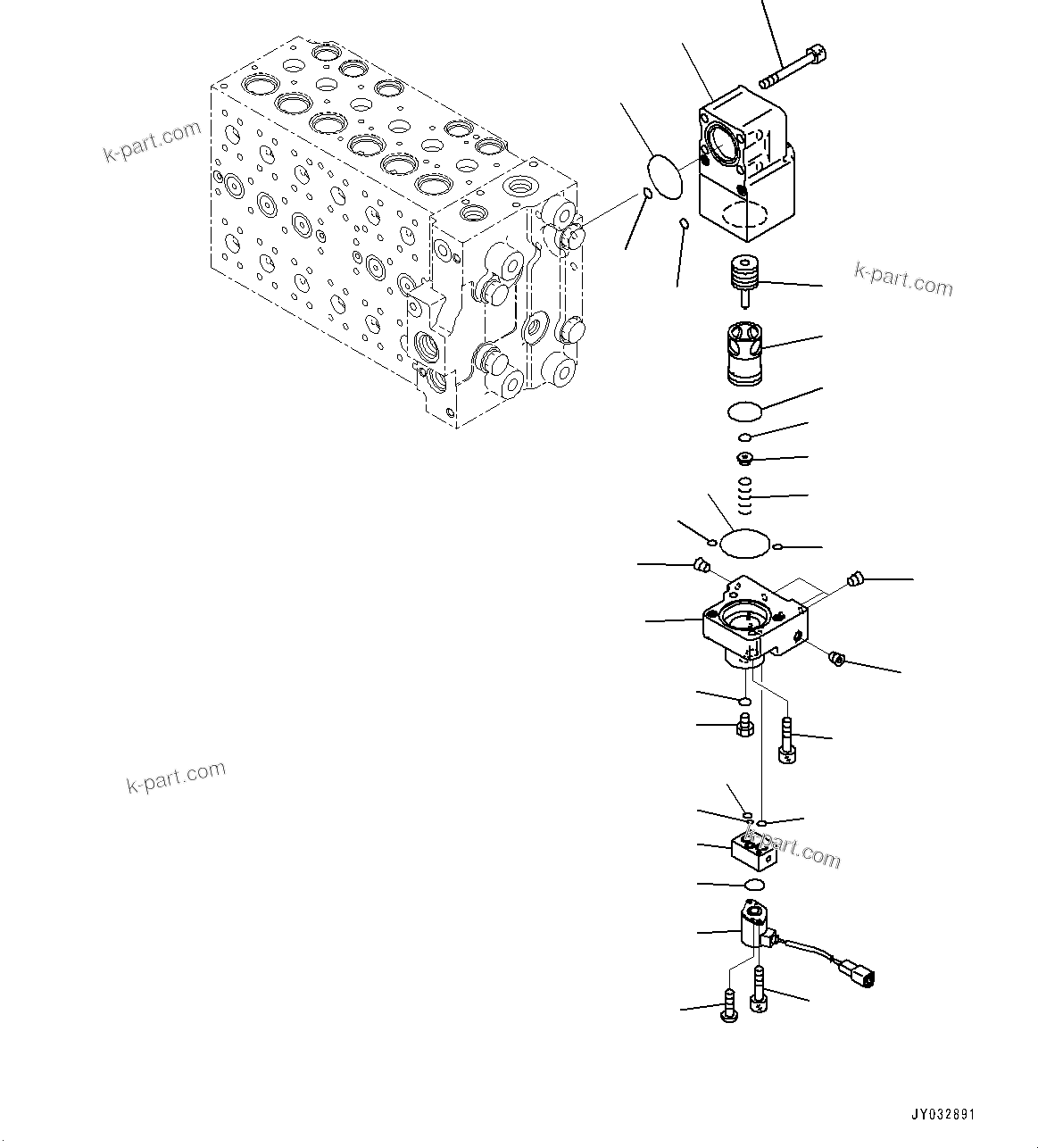 Komatsu parts book diagram for HB365LC-3E0 S/N K75001-UP: CONTROL VALVE, 9-SPOOL, 2-ADDITIONAL ACTUATOR PIPING, ACCUMULATOR, INNER PARTS (17/24)