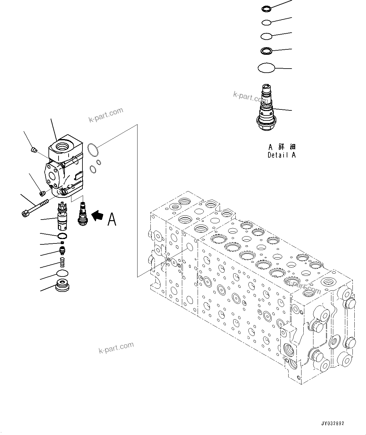 Komatsu parts book diagram for HB365LC-3E0 S/N K75001-UP: CONTROL VALVE, 8-SPOOL, 1-ADDITIONAL ACTUATOR PIPING, ACCUMULATOR, INNER PARTS (18/22)