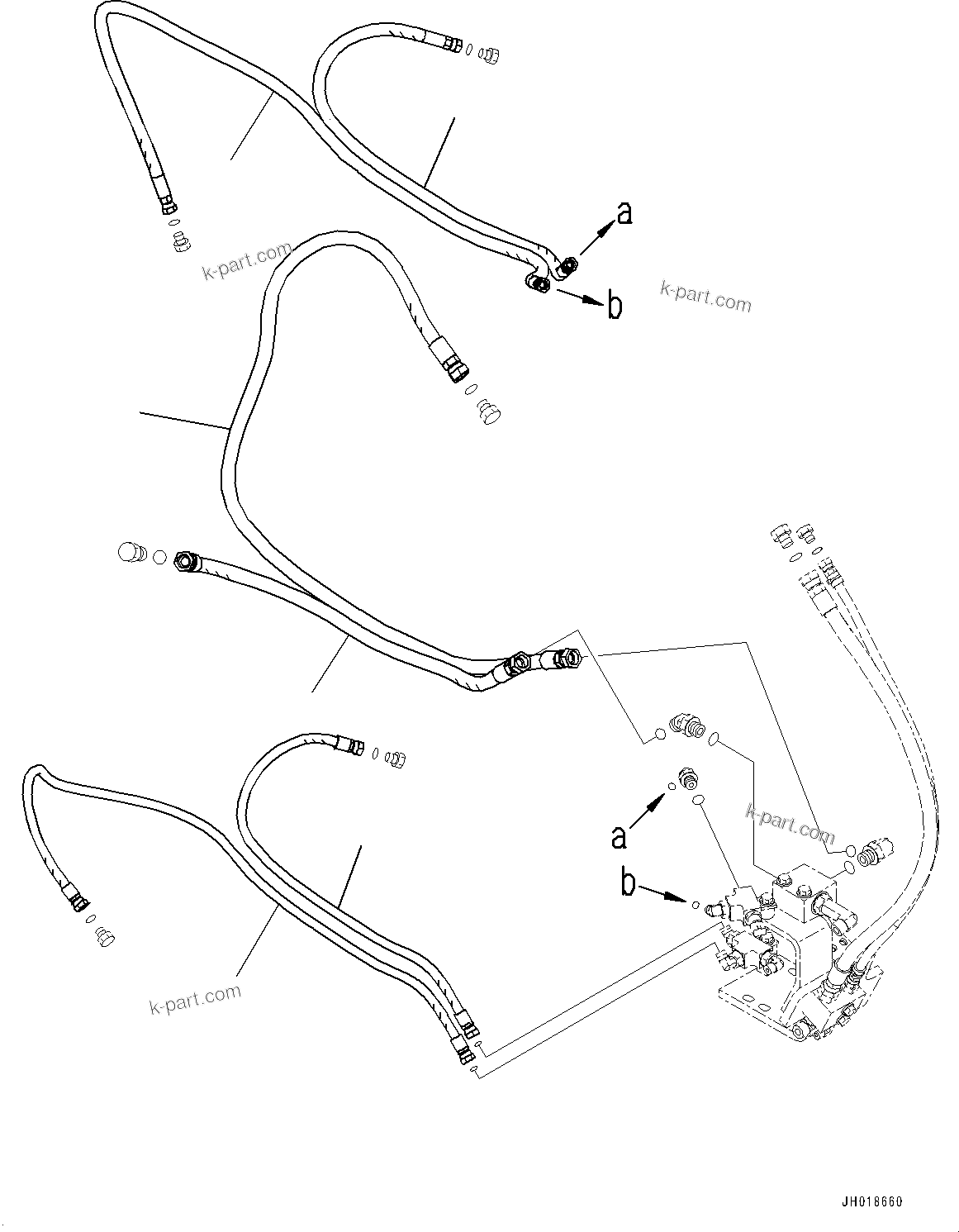 Komatsu parts book diagram for HB365LC-3E0 S/N K75001-UP: ANTI-DROP VALVE PIPING, WITHOUT BOOM, BOOM ANTI-DROP VALVE PIPING