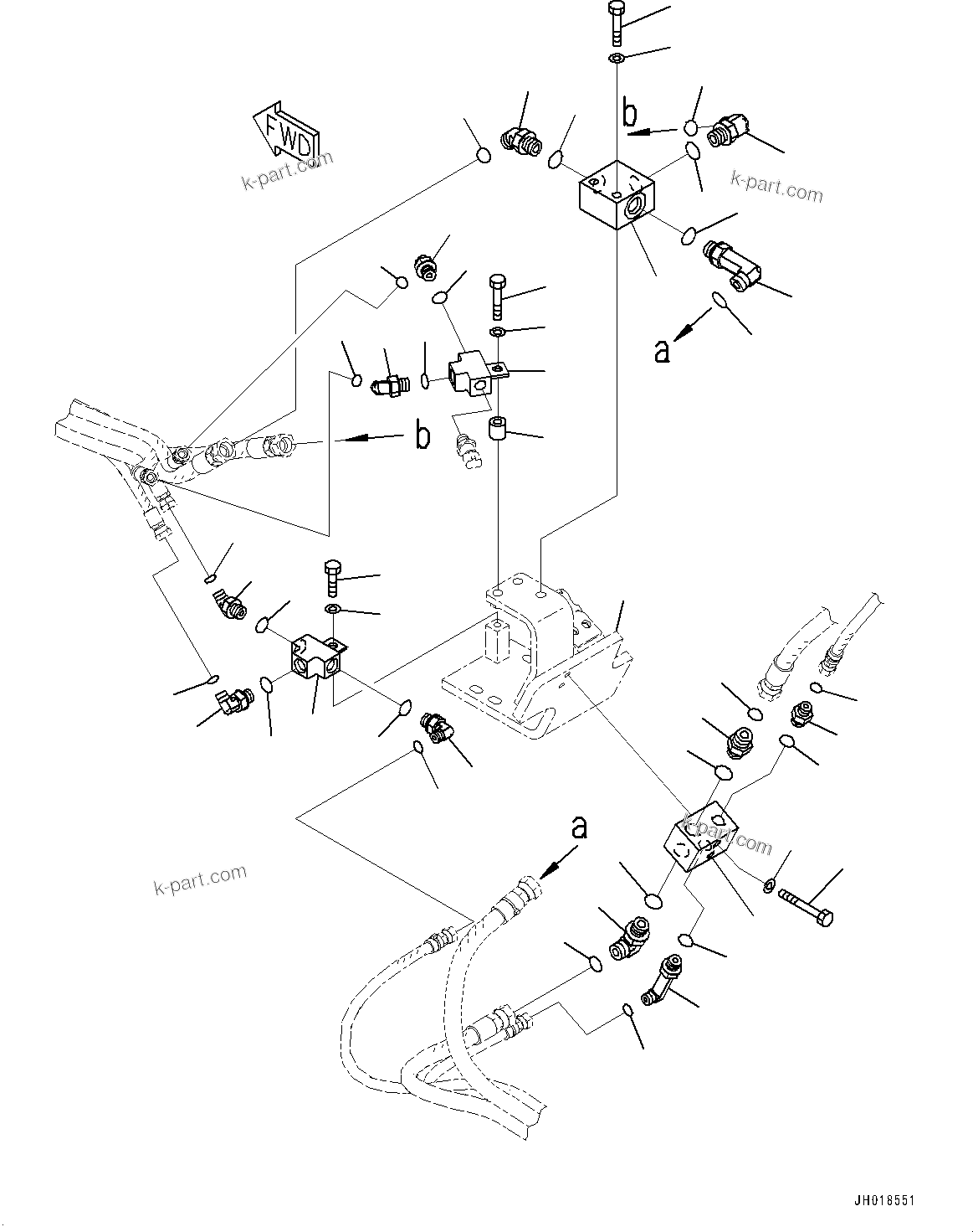 Komatsu parts book diagram for HB365LC-3E0 S/N K75001-UP: ANTI-DROP VALVE PIPING, CHASSIS SIDE PIPING (1/2)