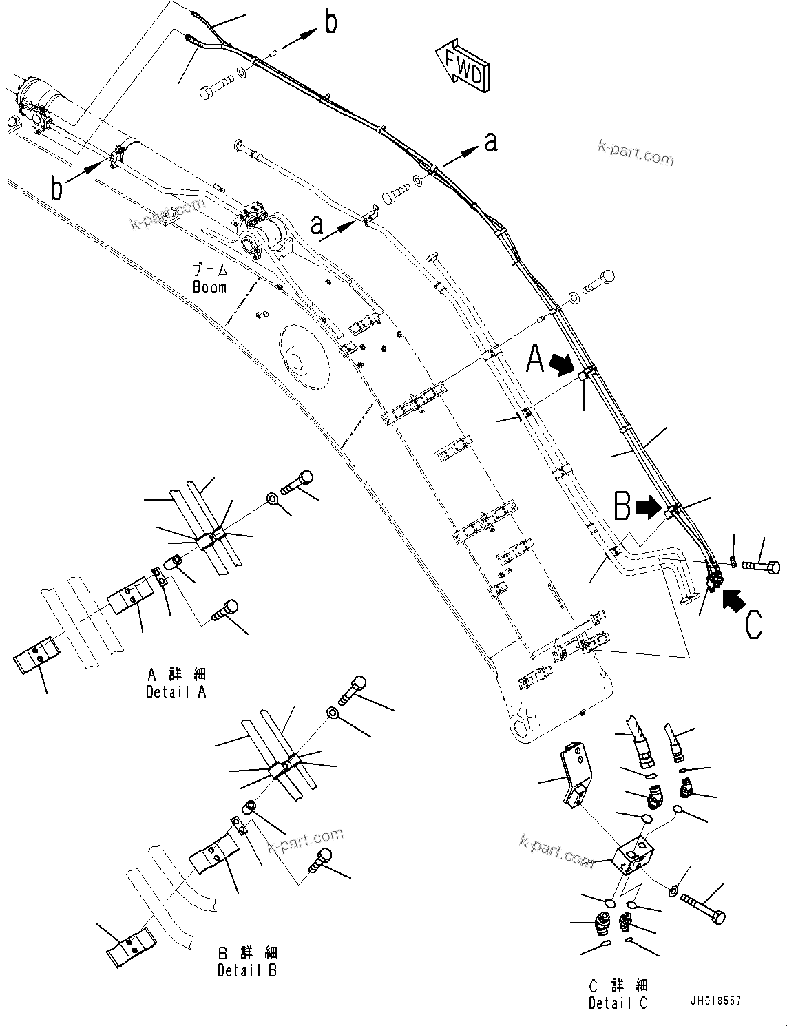 Komatsu parts book diagram for HB365LC-3E0 S/N K75001-UP: ANTI-DROP VALVE PIPING, ARM ANTI-DROP VALVE PIPING (1/2)