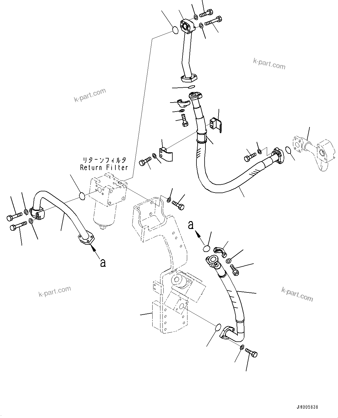 Komatsu parts book diagram for HB365LC-3E0 S/N K75001-UP: ATTACHMENT PIPING, RETURN PIPING
