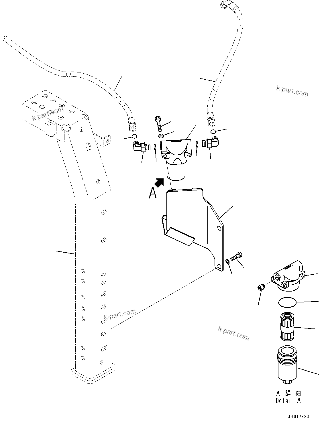 Komatsu parts book diagram for HB365LC-3E0 S/N K75001-UP: ATTACHMENT PIPING, PILOT FILTER