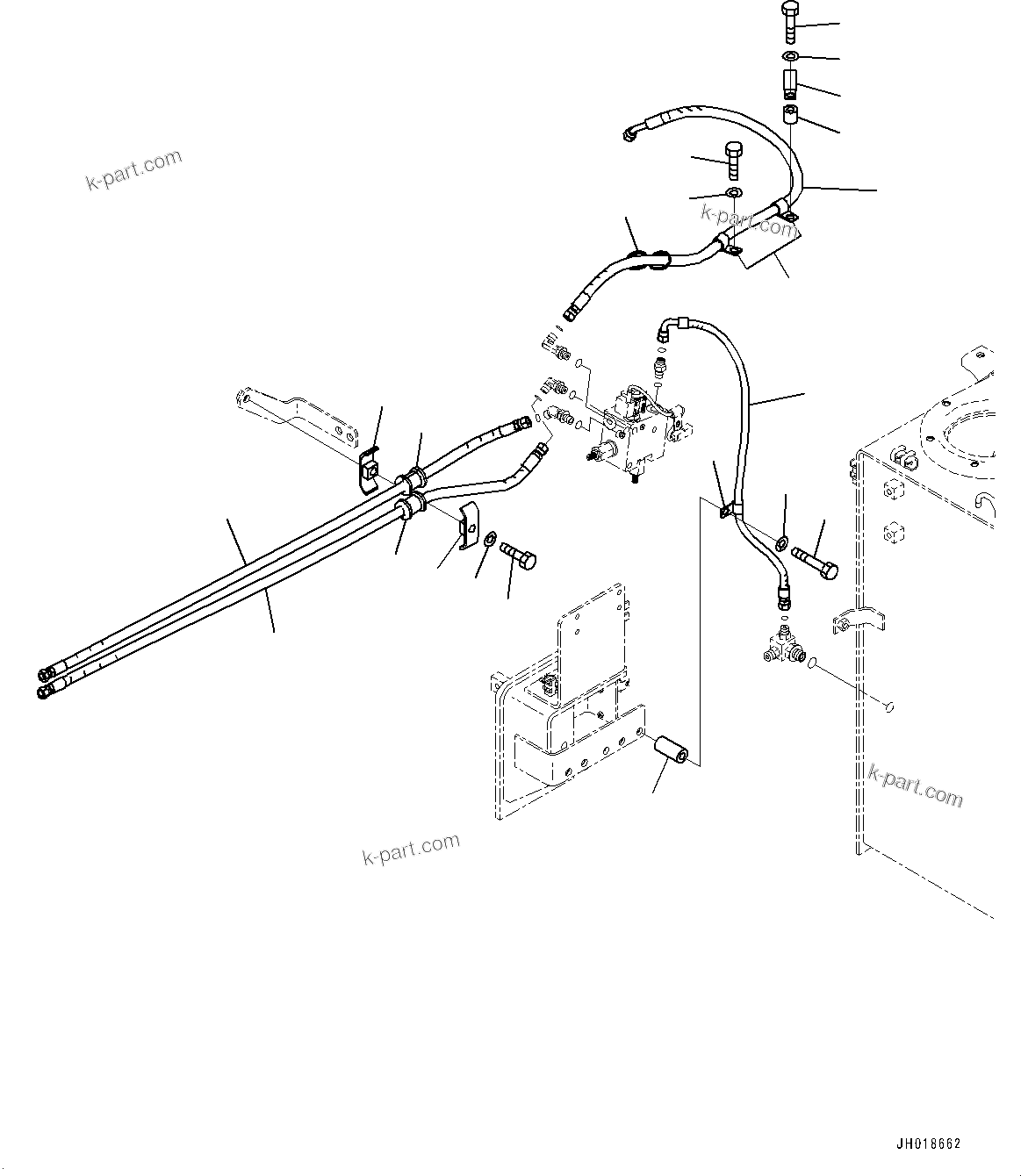 Komatsu parts book diagram for HB365LC-3E0 S/N K75001-UP: ADDITIONAL ACTUATOR PIPING, QUICK COUPLING, WITHOUT BOOM, PIPING