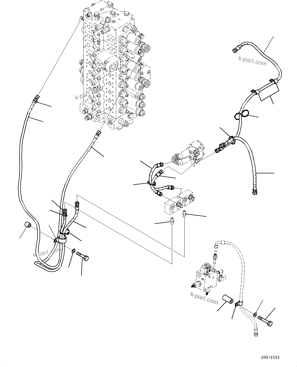 Komatsu parts book diagram for HB365LC-3E0 S/N K75001-UP: ADDITIONAL ACTUATOR PIPING, 1-ADDITIONAL ACTUATOR PIPING, ACCUMULATOR, QUICK COUPLING, PIPING (2/2)